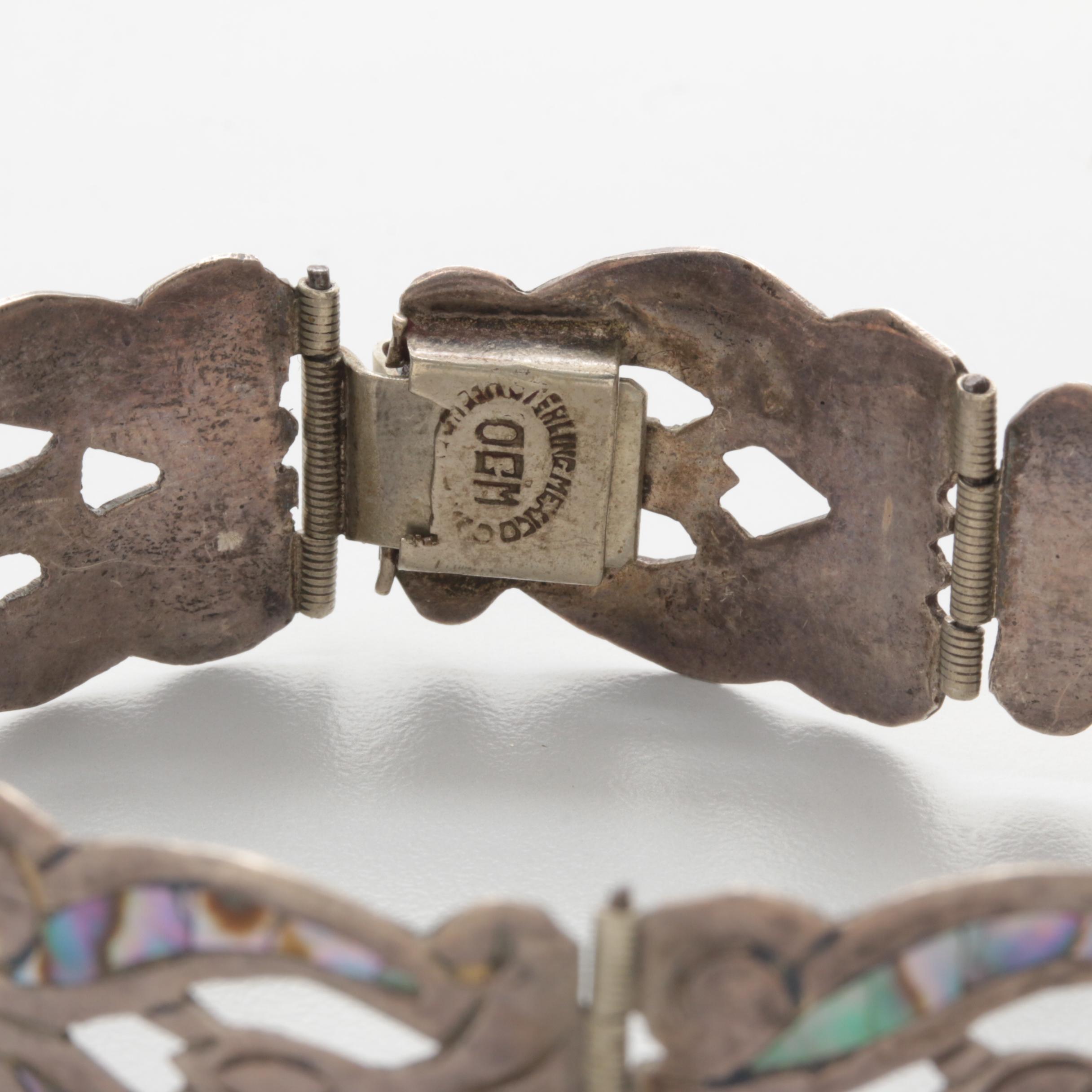 Assortment of Vintage Sterling Silver Abalone and Green Glass Jewelry