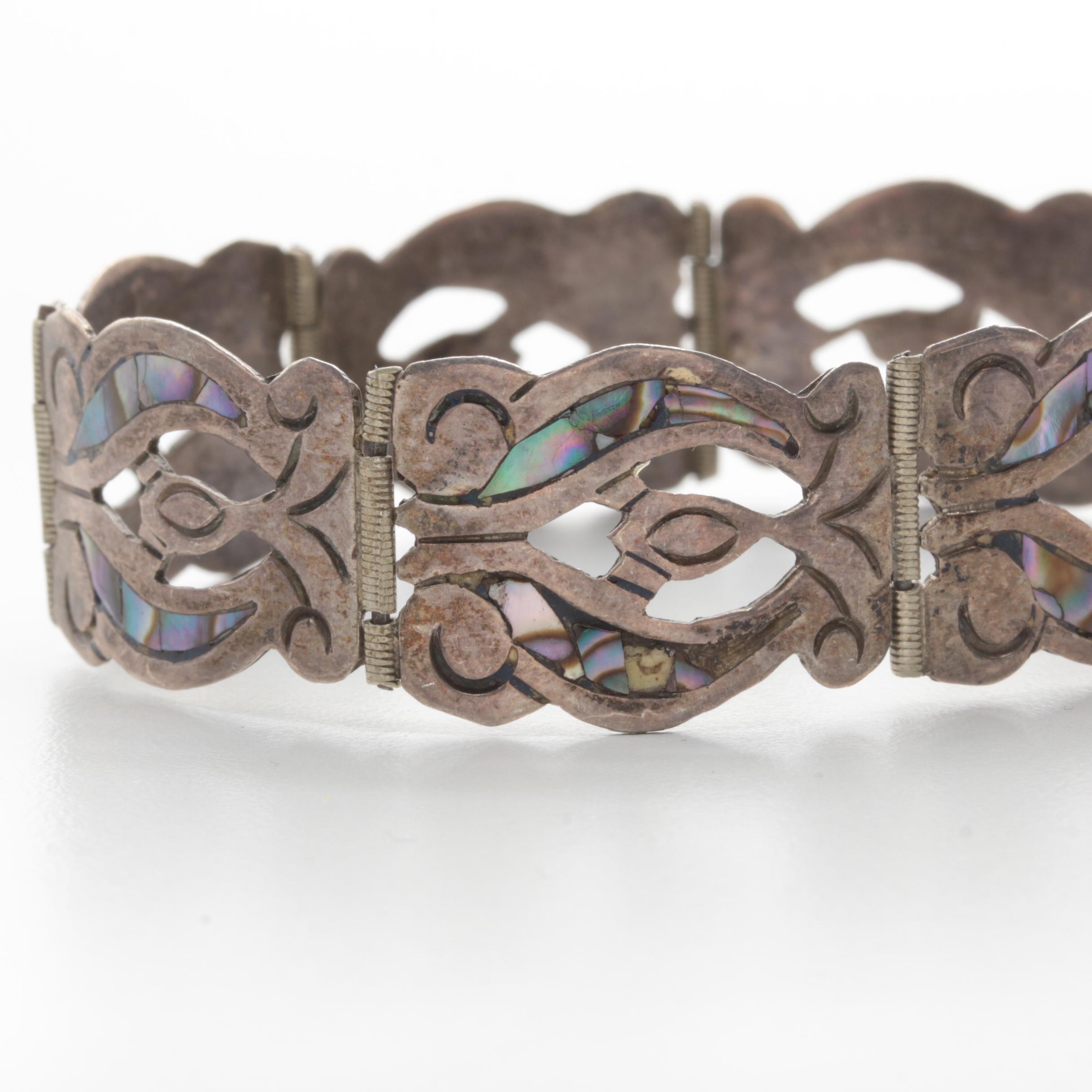 Assortment of Vintage Sterling Silver Abalone and Green Glass Jewelry