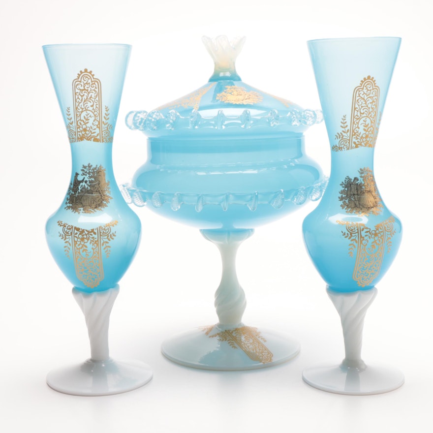 Murano Style Bud Vases with Compote