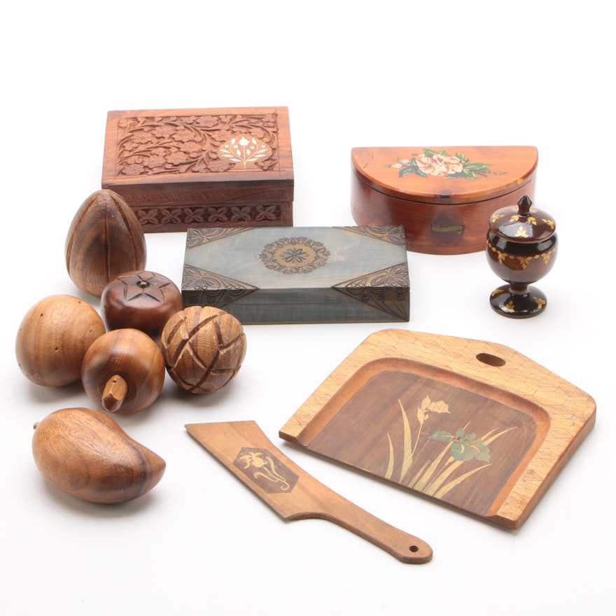 Carved Wood Boxes and Other Decor