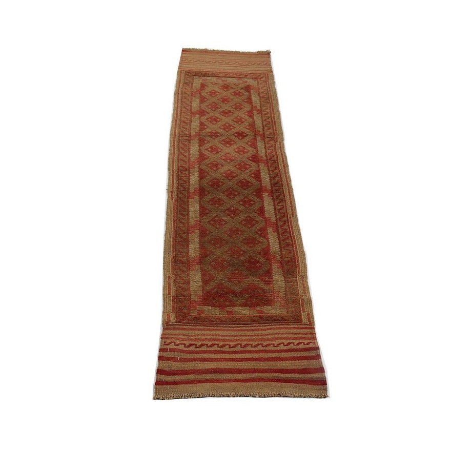 Hand-Knotted and Embroidered Baluch Mashwani Wool Carpet Runner