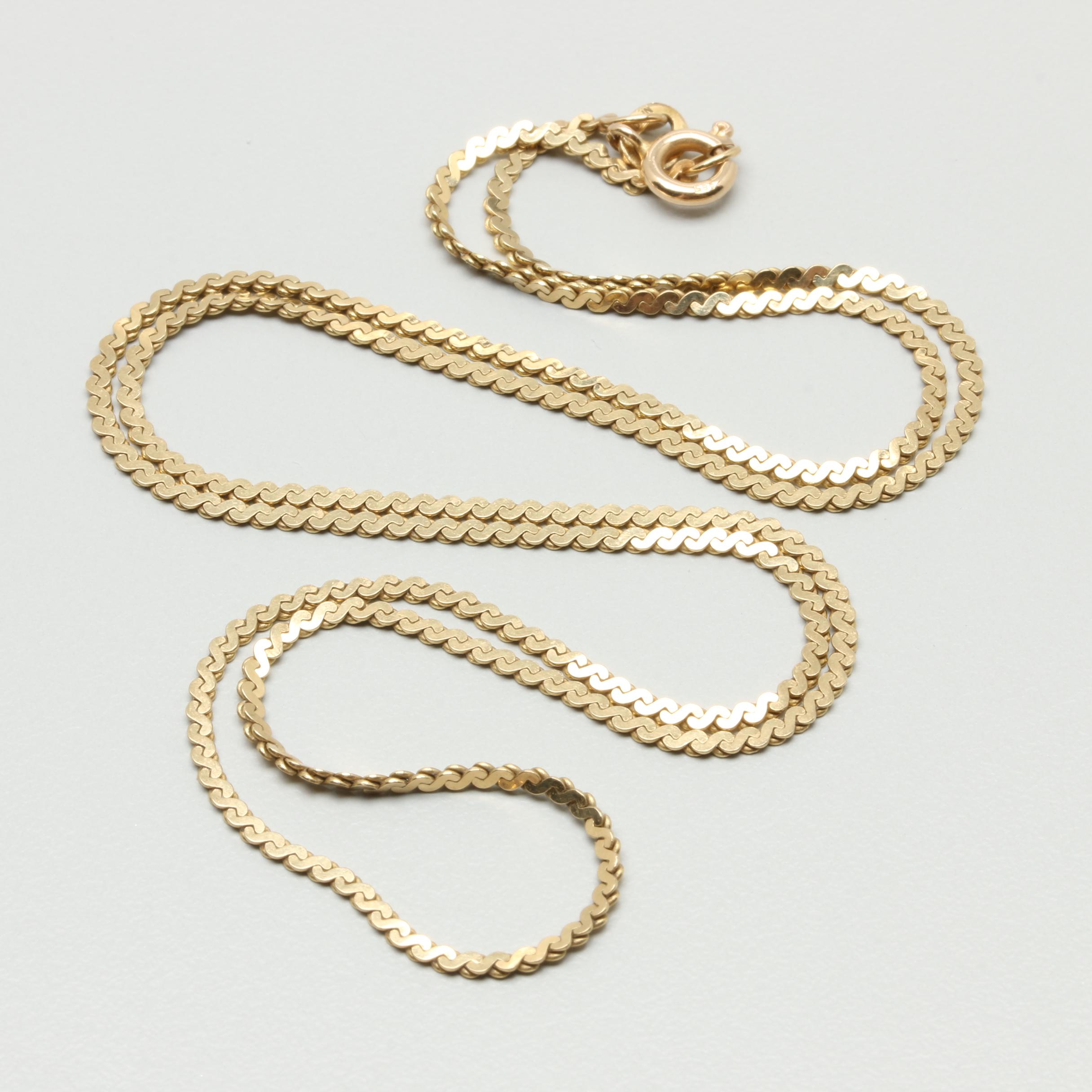 14K Yellow Gold Serpentine Chain Necklace