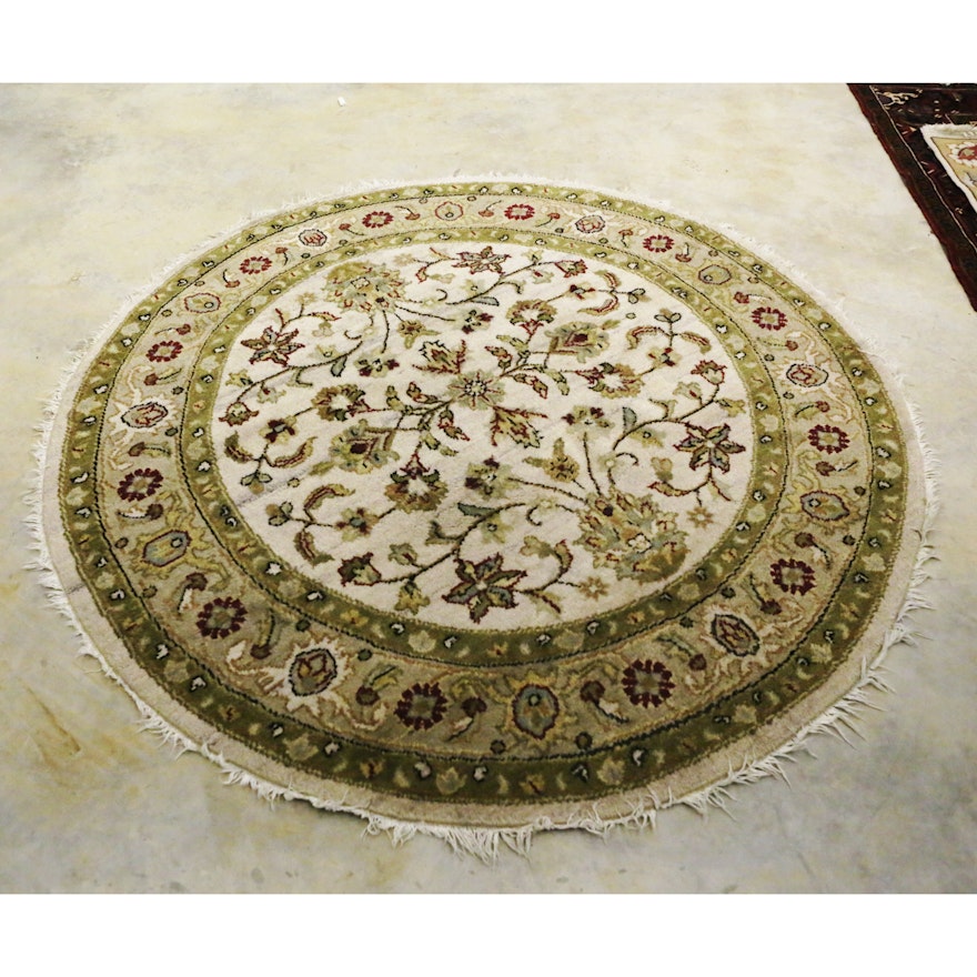 Hand-Knotted Indo-Persian Round Wool Area Rug