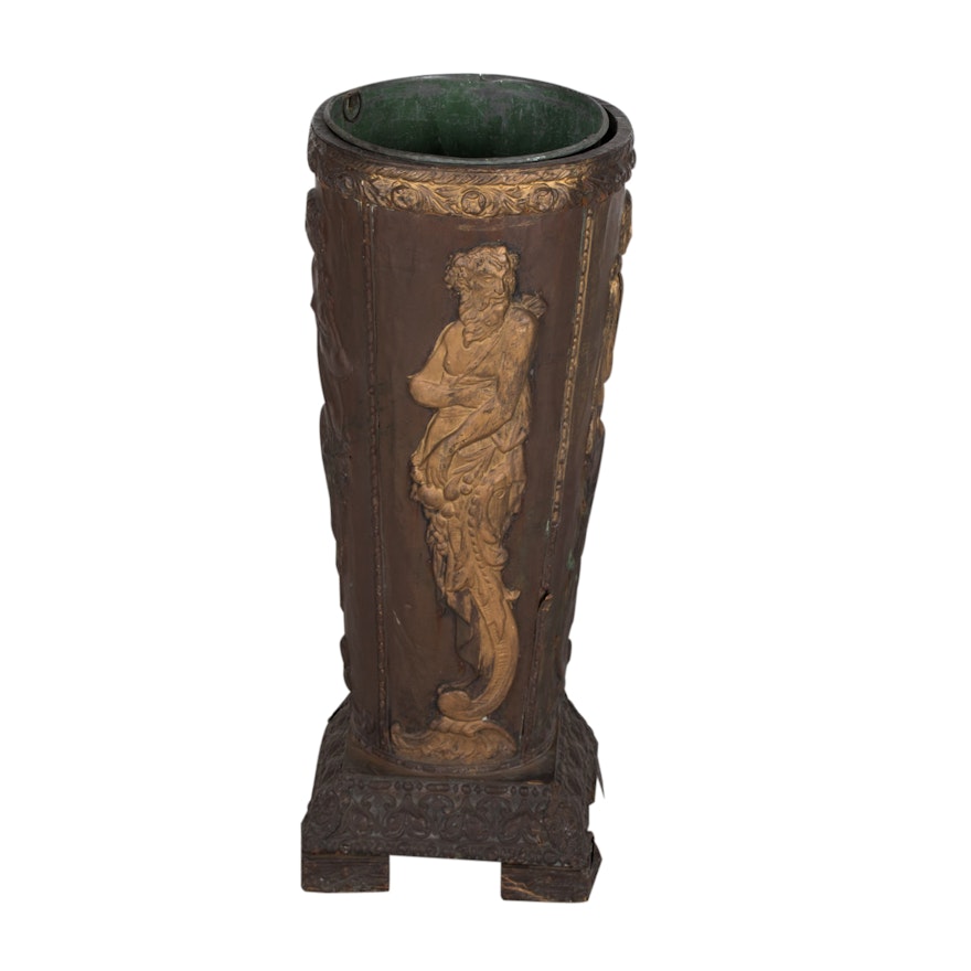 Victorian Embossed Metal-over-Wood Umbrella Stand, Late 19th Century