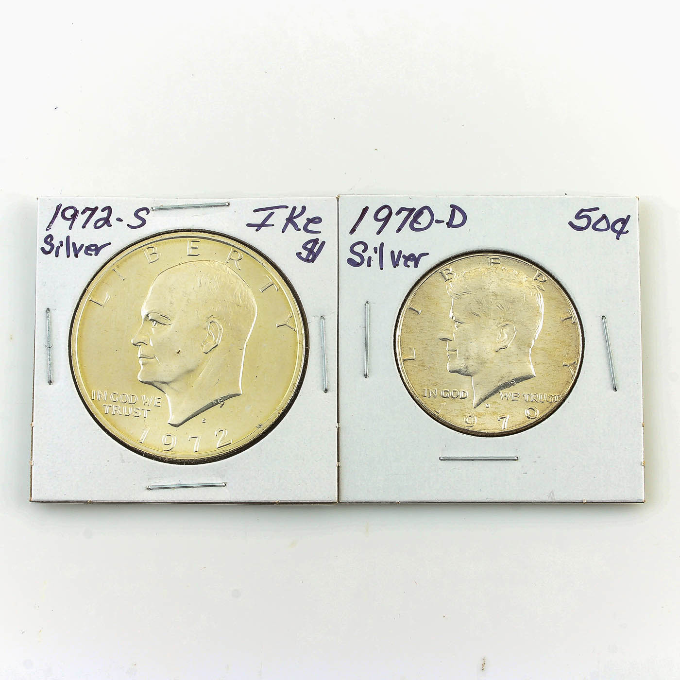 Silver Clad Eisenhower Dollar and Kennedy Half Dollar