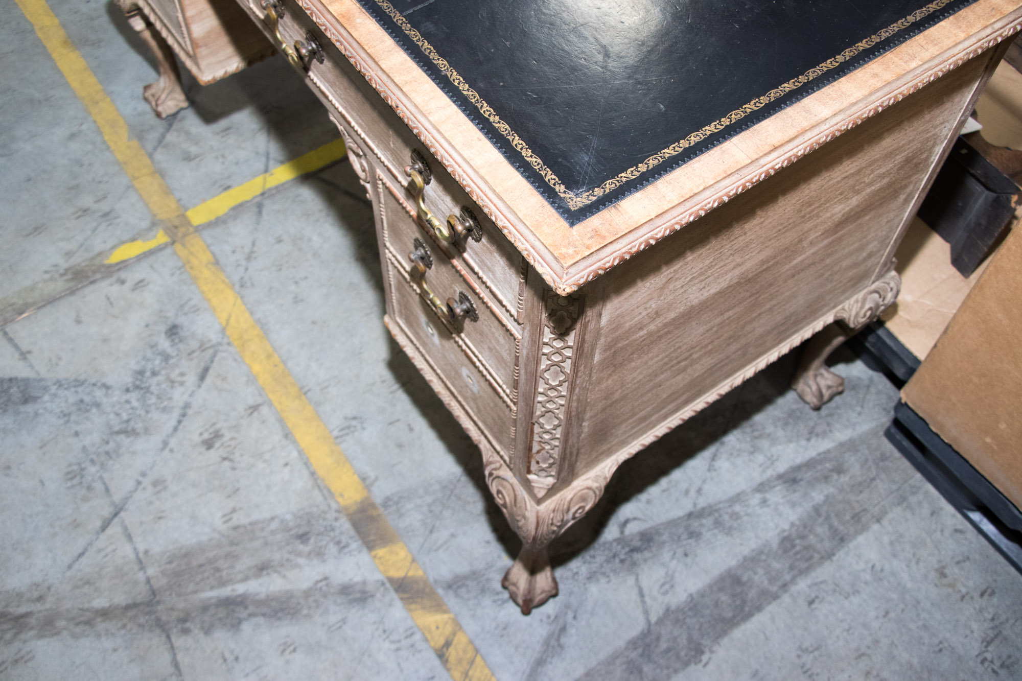 George III Style Pickled Writing Desk with Black Leather Top, 20th Century