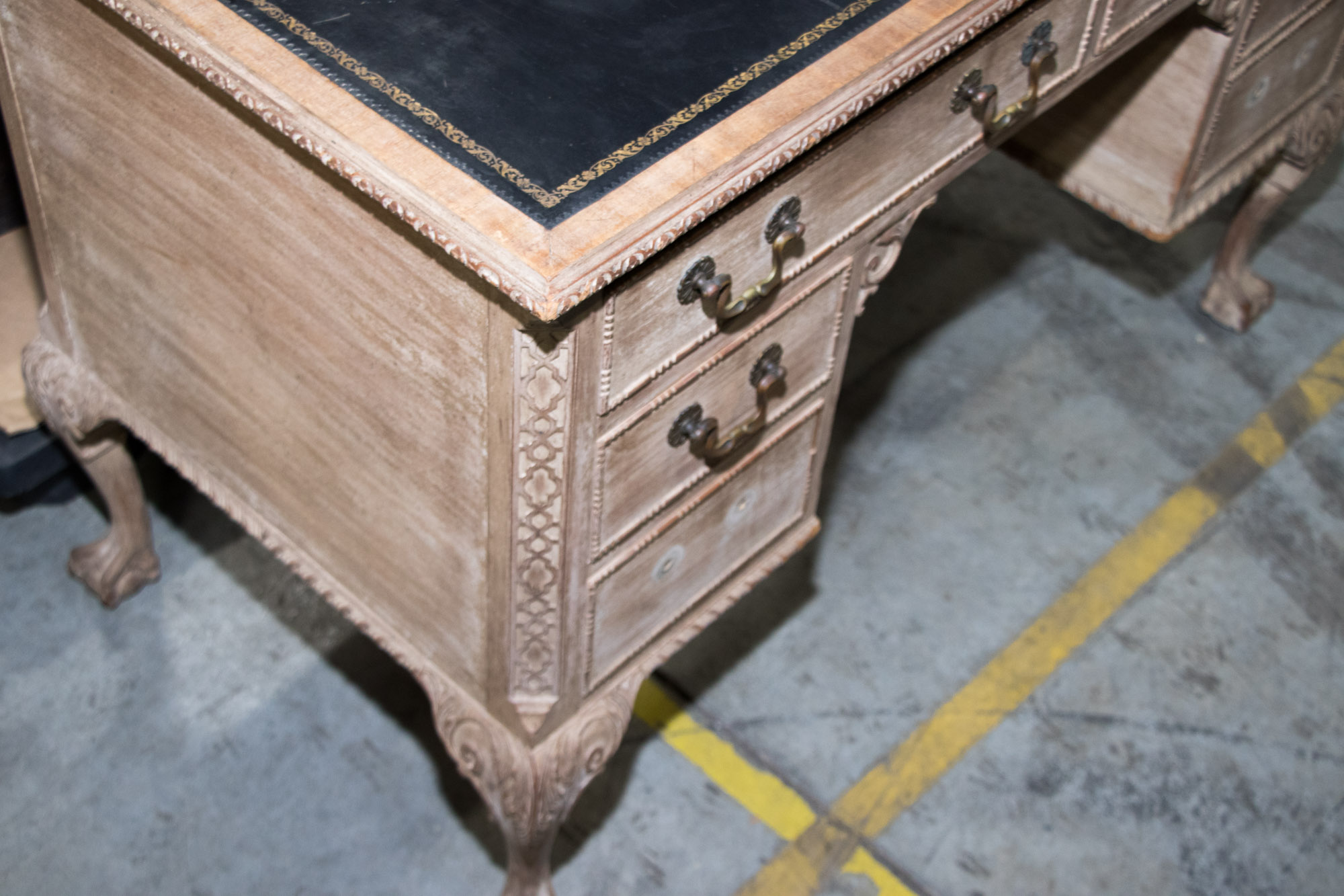 George III Style Pickled Writing Desk with Black Leather Top, 20th Century