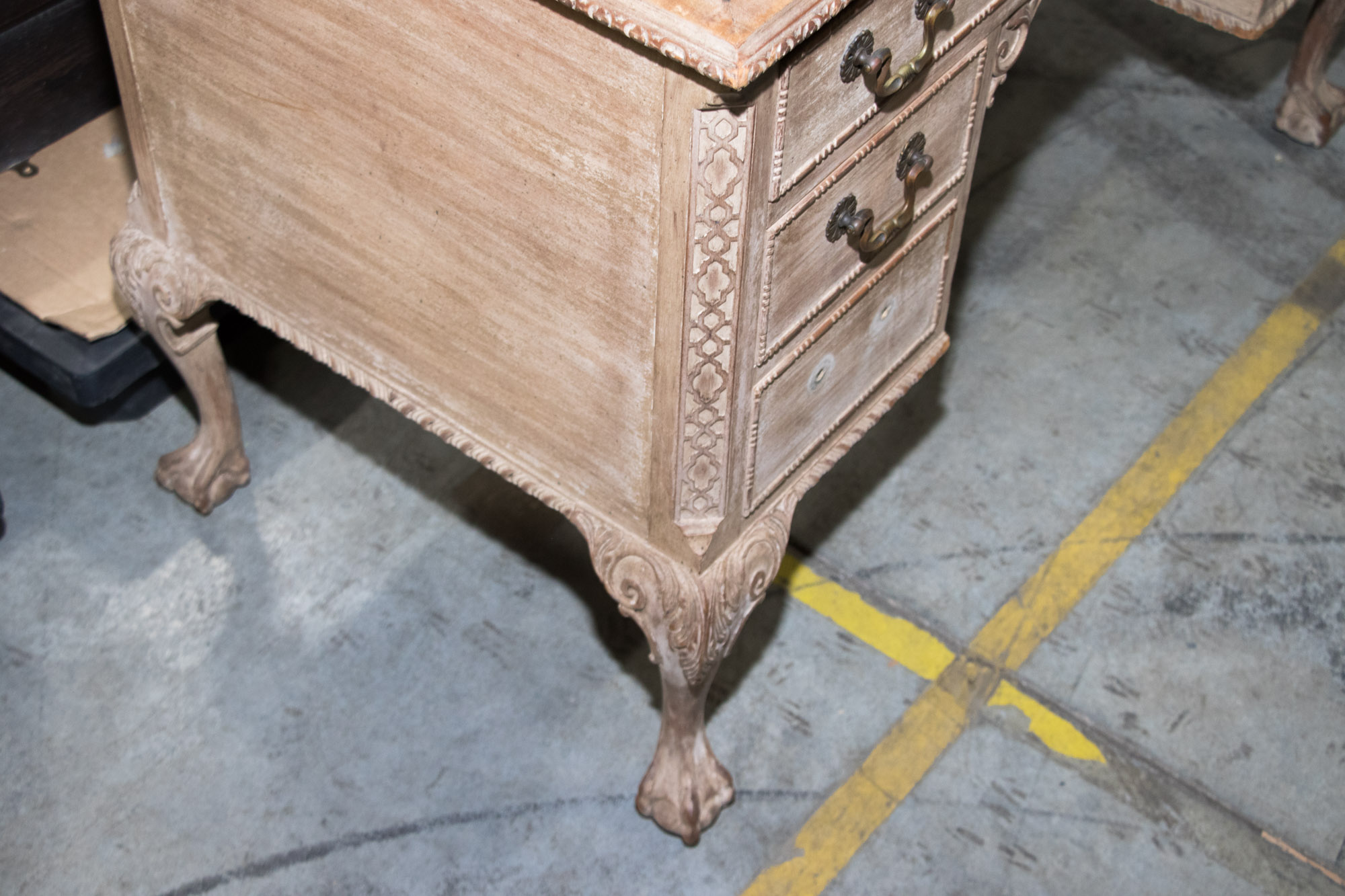 George III Style Pickled Writing Desk with Black Leather Top, 20th Century