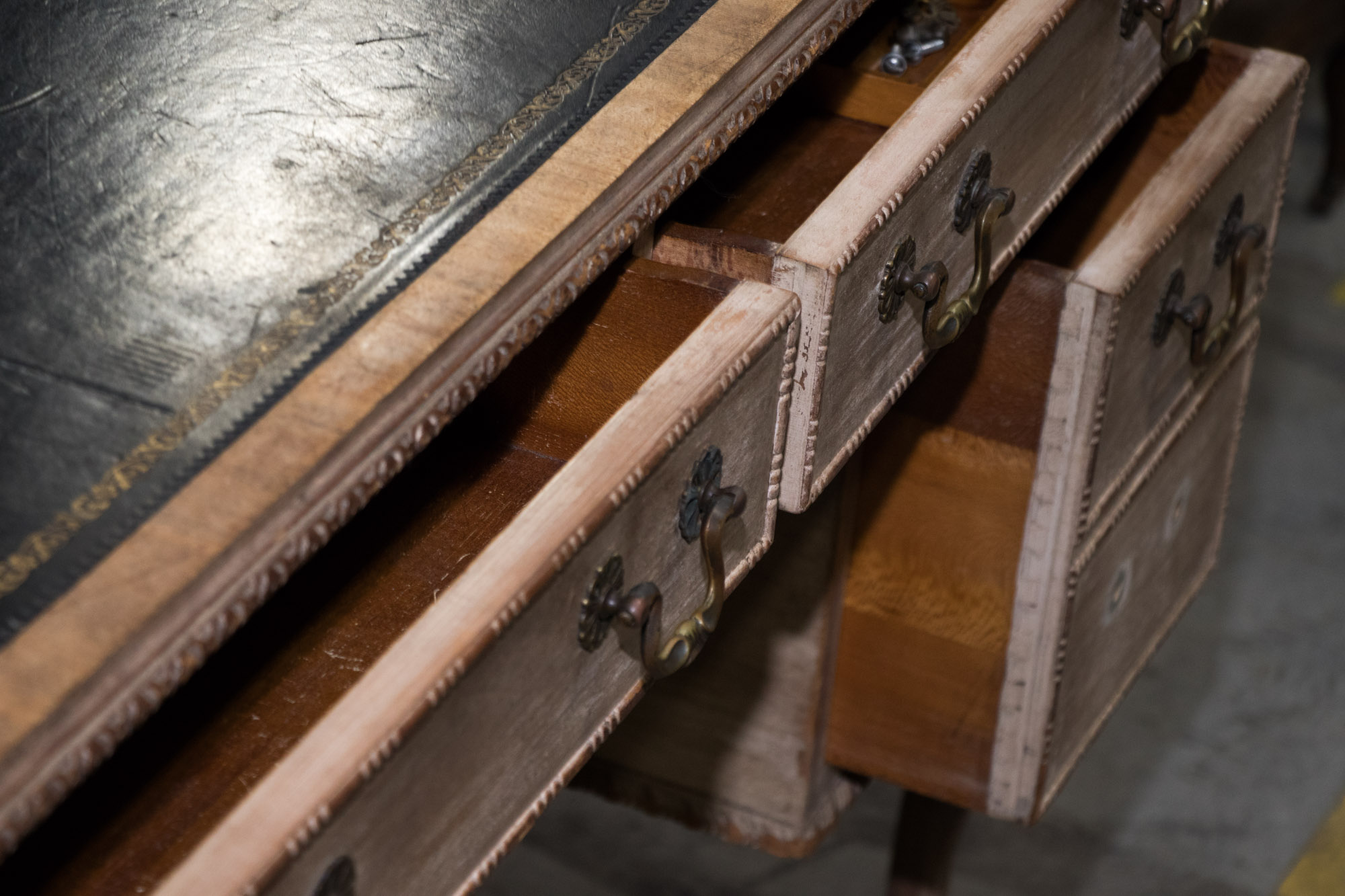 George III Style Pickled Writing Desk with Black Leather Top, 20th Century