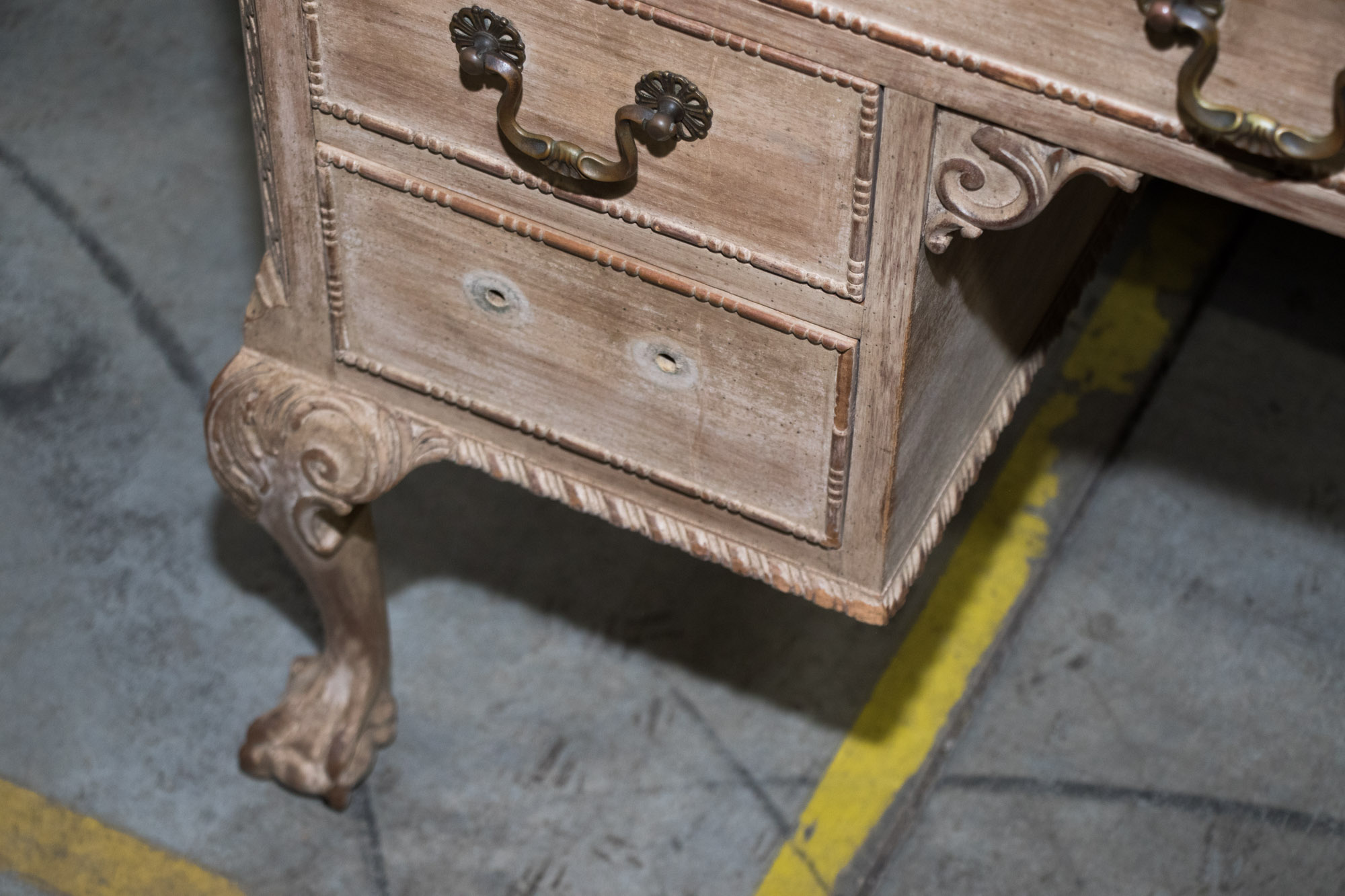 George III Style Pickled Writing Desk with Black Leather Top, 20th Century