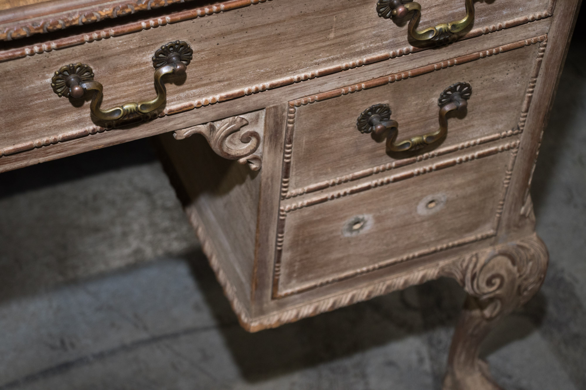 George III Style Pickled Writing Desk with Black Leather Top, 20th Century