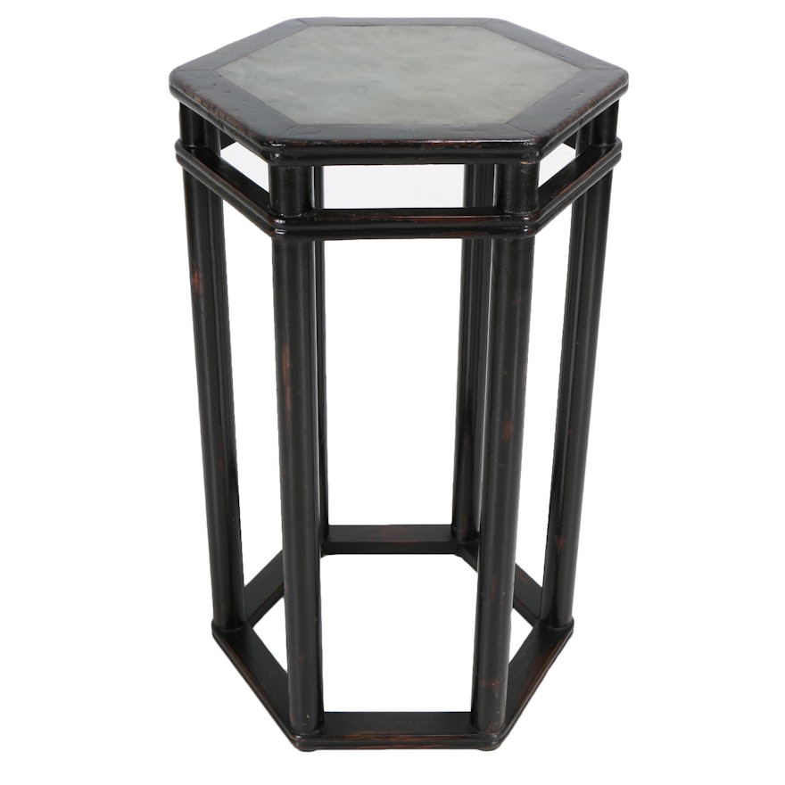 Stone Top Hexagonal Counter Height Accent Table