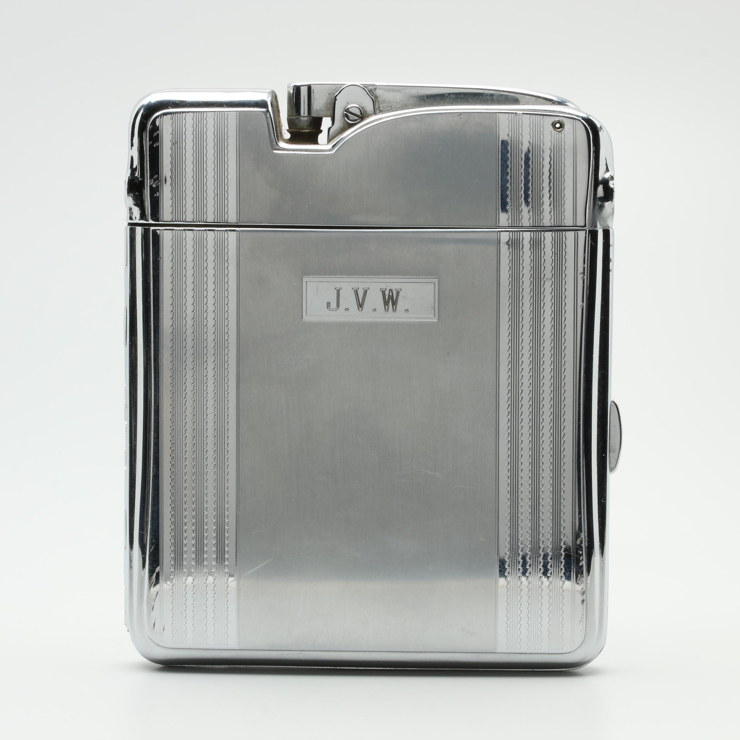 Ronson Silver Tone Cigarette Case with Lighter