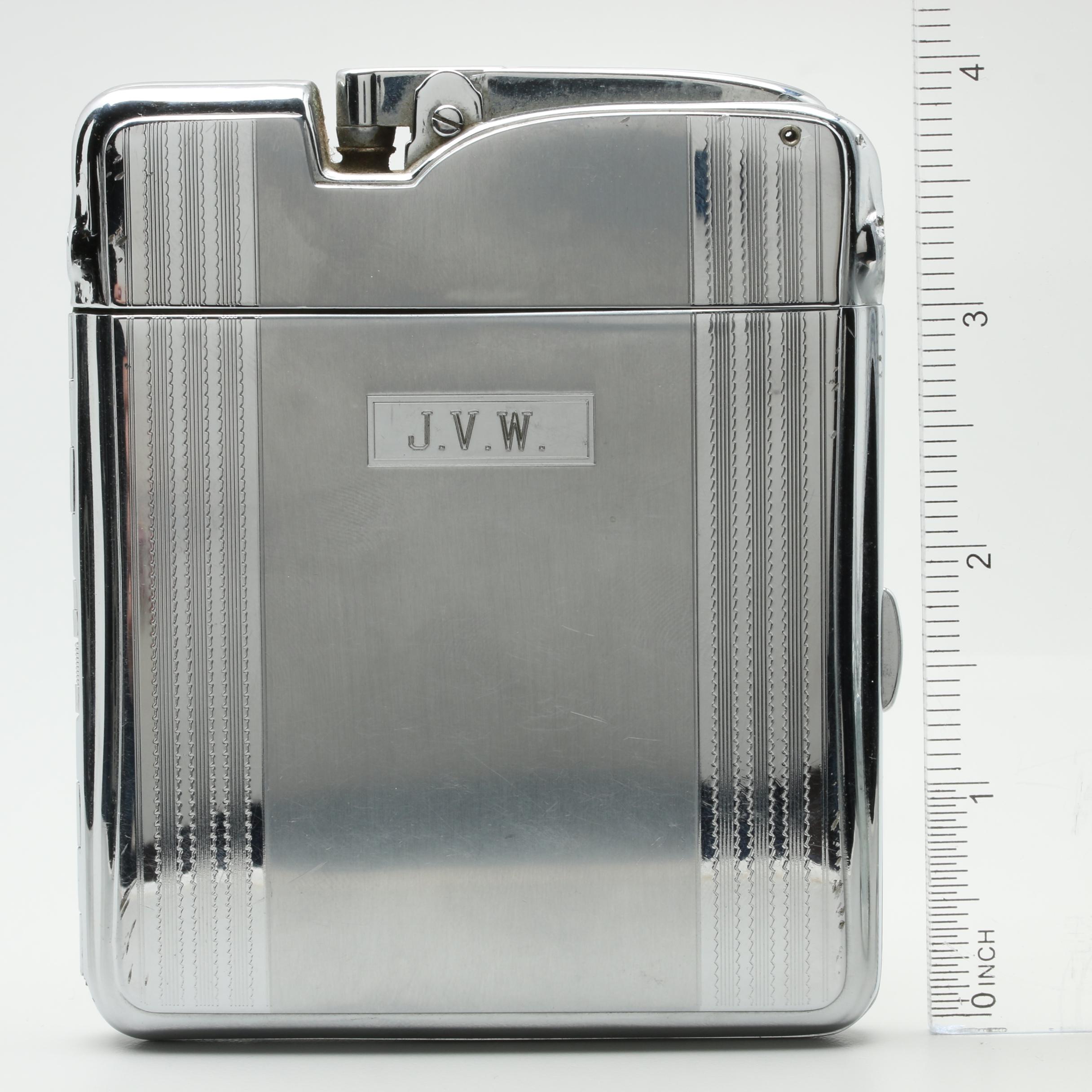 Ronson Silver Tone Cigarette Case with Lighter