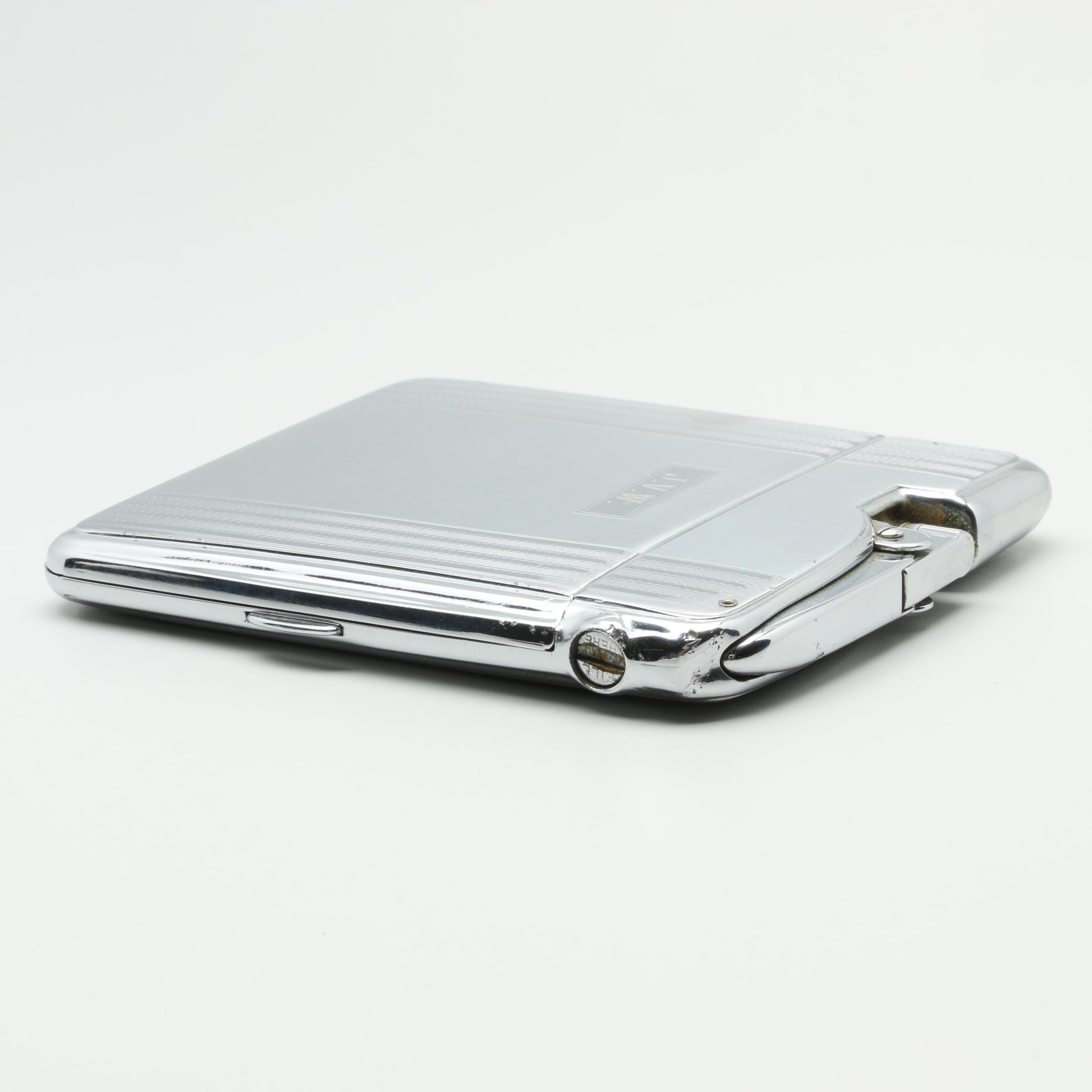 Ronson Silver Tone Cigarette Case with Lighter