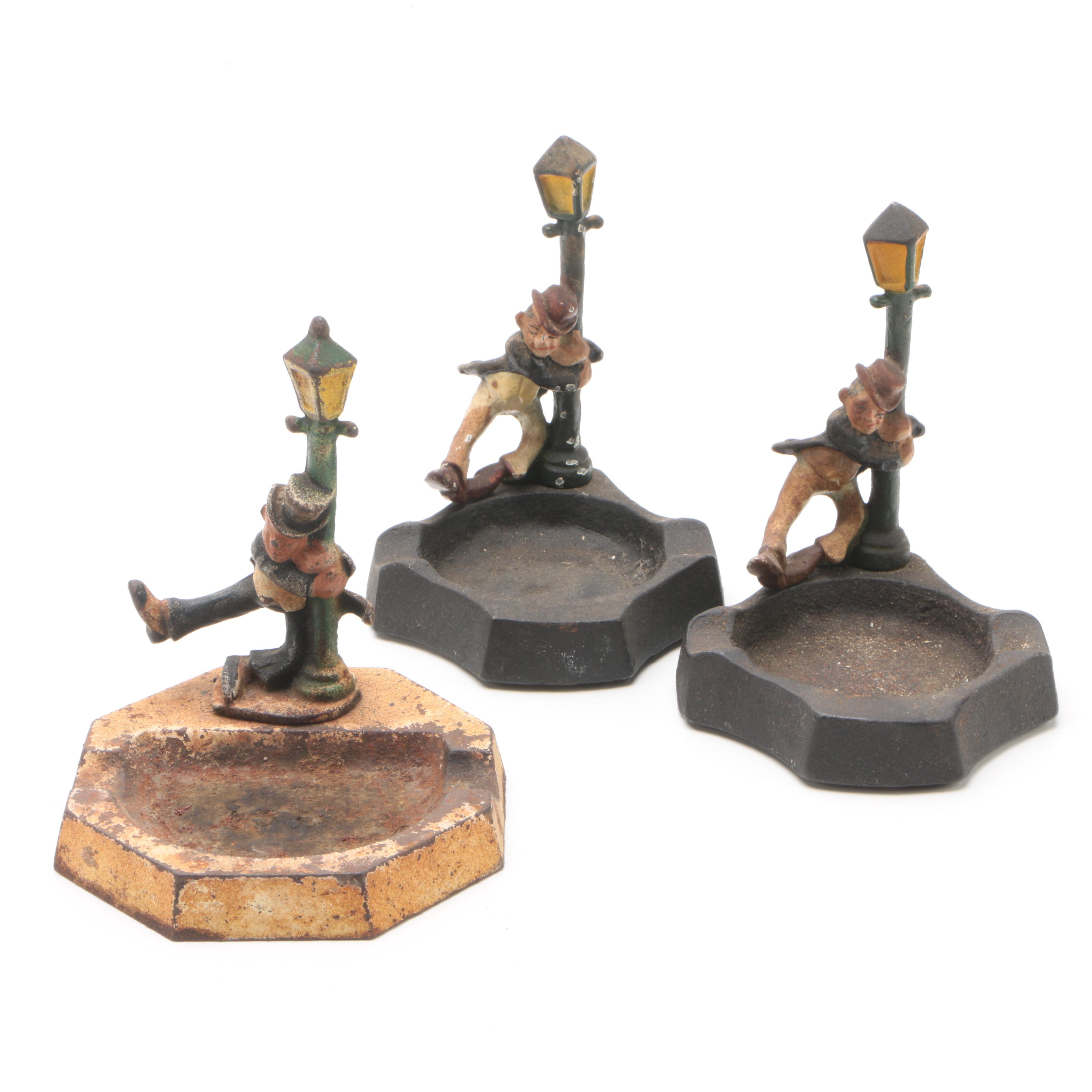 Vintage Cast Iron New Orleans Bourbon Street Lamp Post Figural Ash Receivers