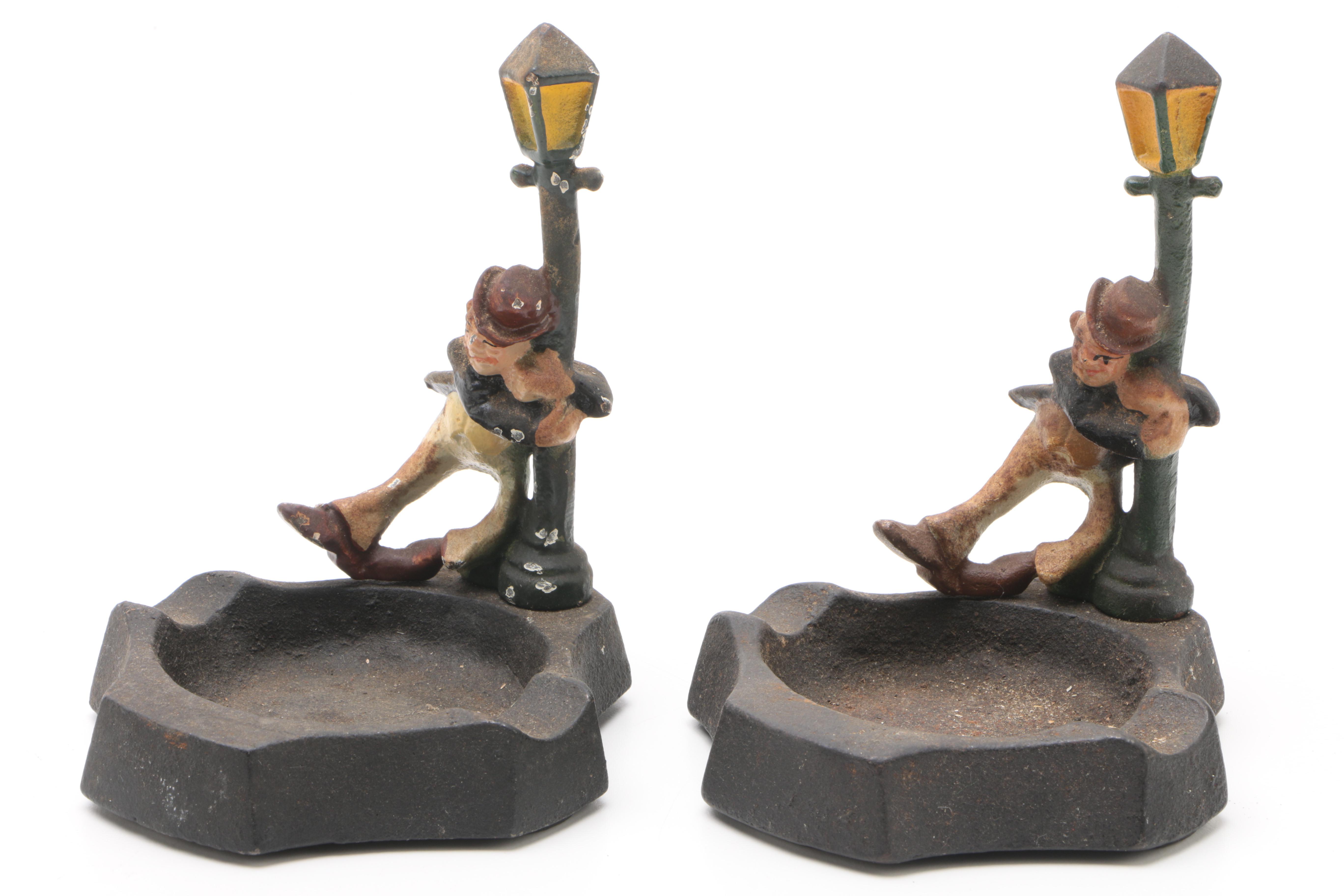 Vintage Cast Iron New Orleans Bourbon Street Lamp Post Figural Ash Receivers