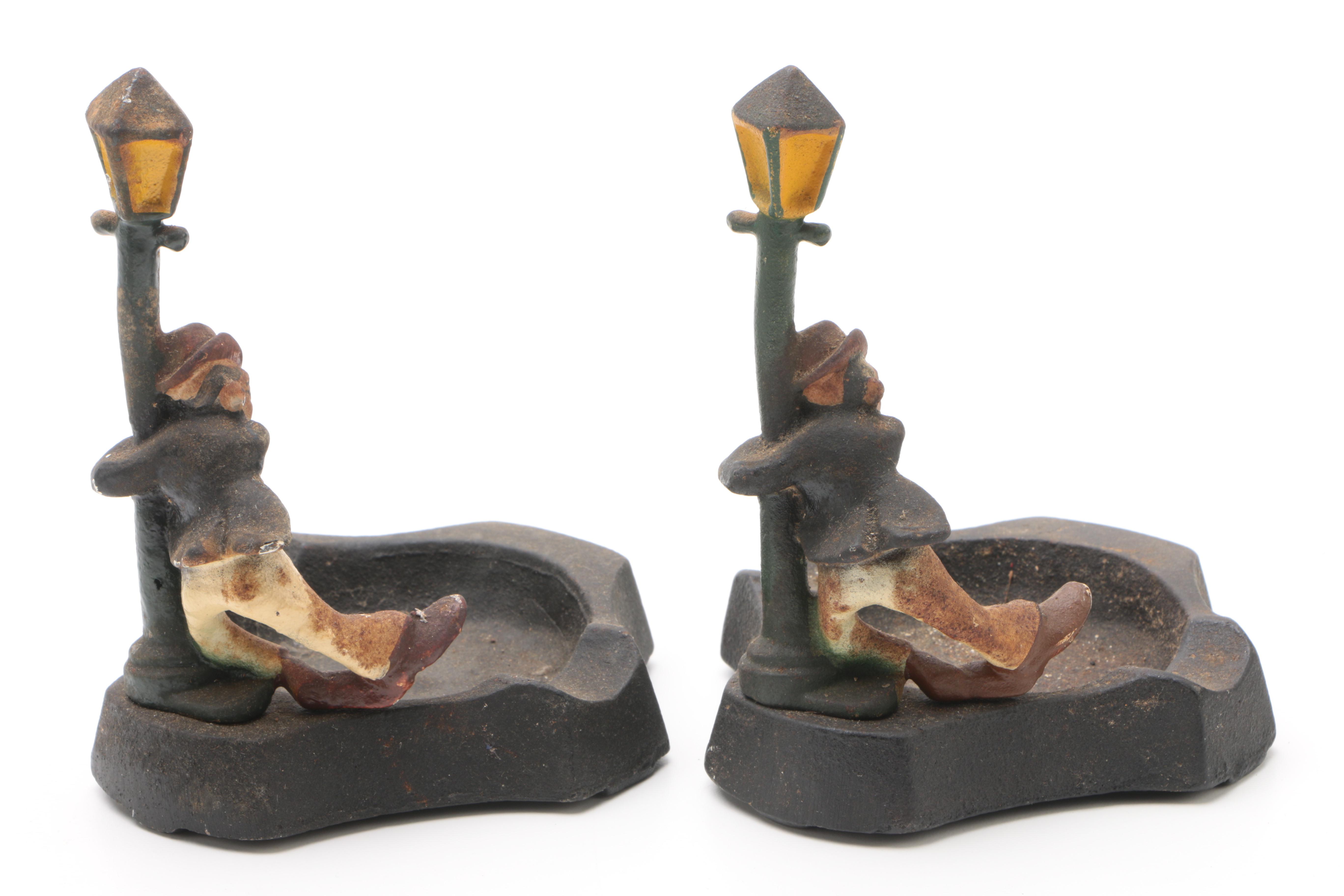 Vintage Cast Iron New Orleans Bourbon Street Lamp Post Figural Ash Receivers