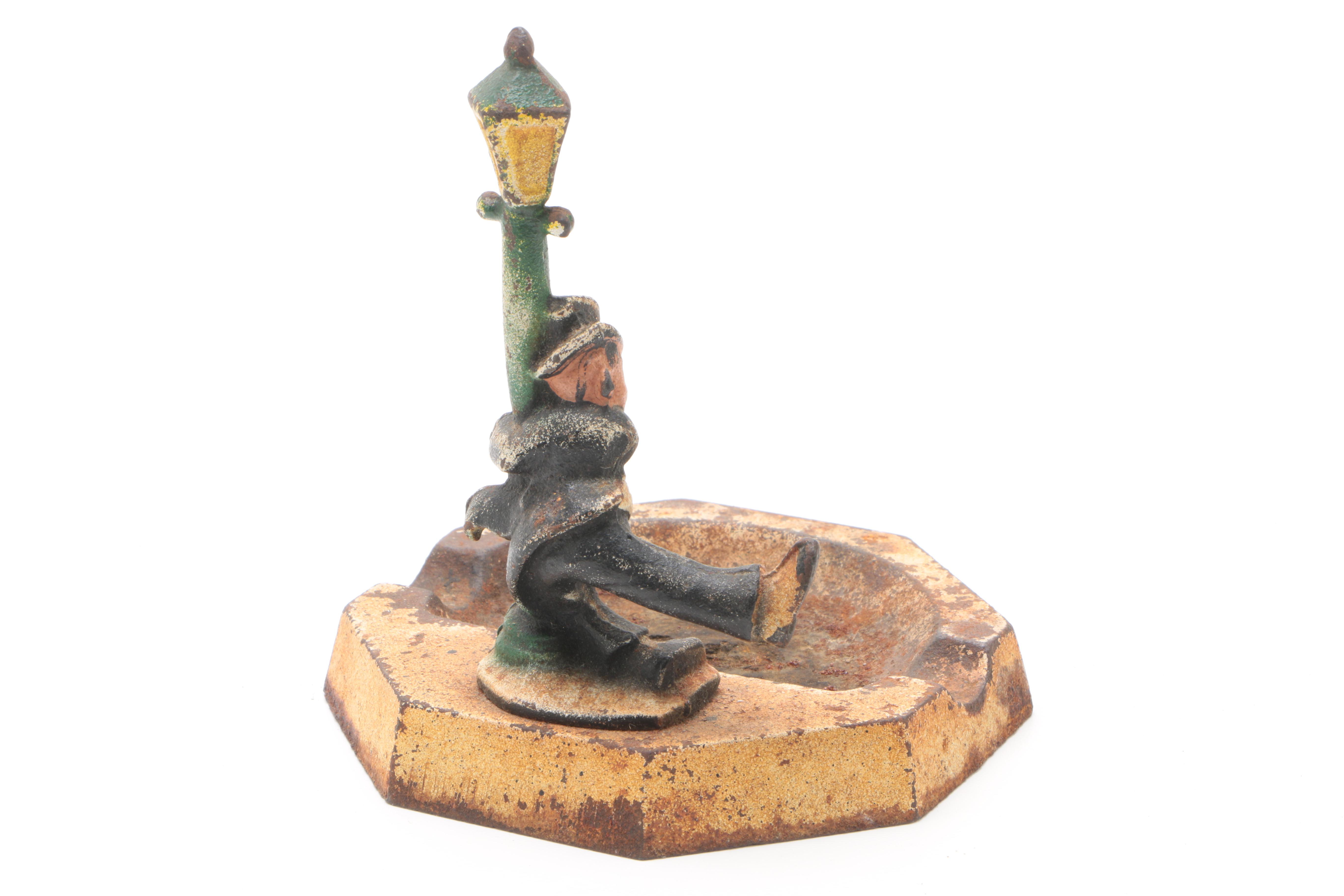 Vintage Cast Iron New Orleans Bourbon Street Lamp Post Figural Ash Receivers