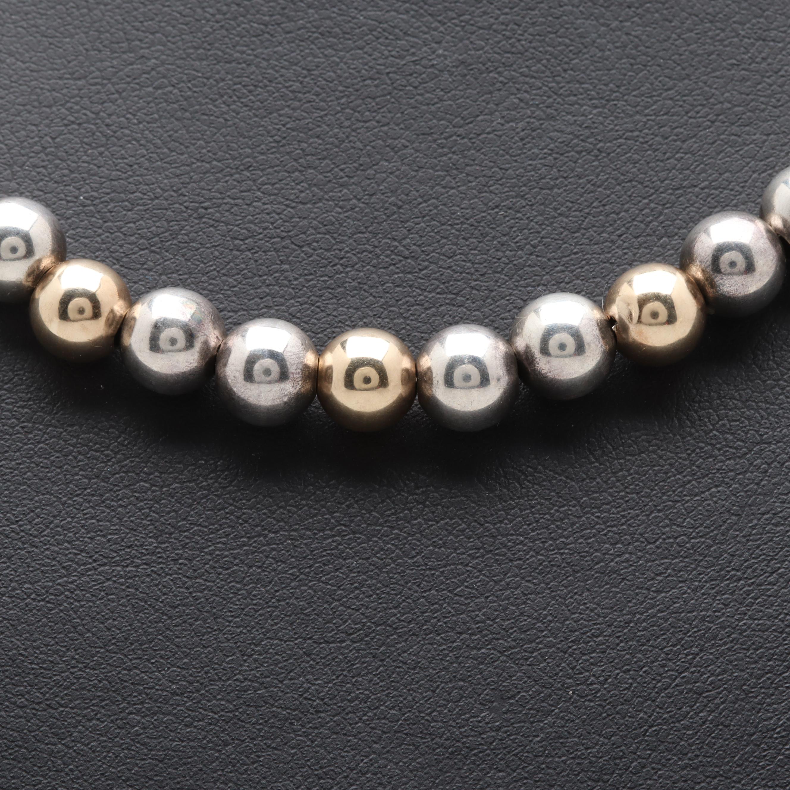 14K Two Tone Gold Beaded Necklace