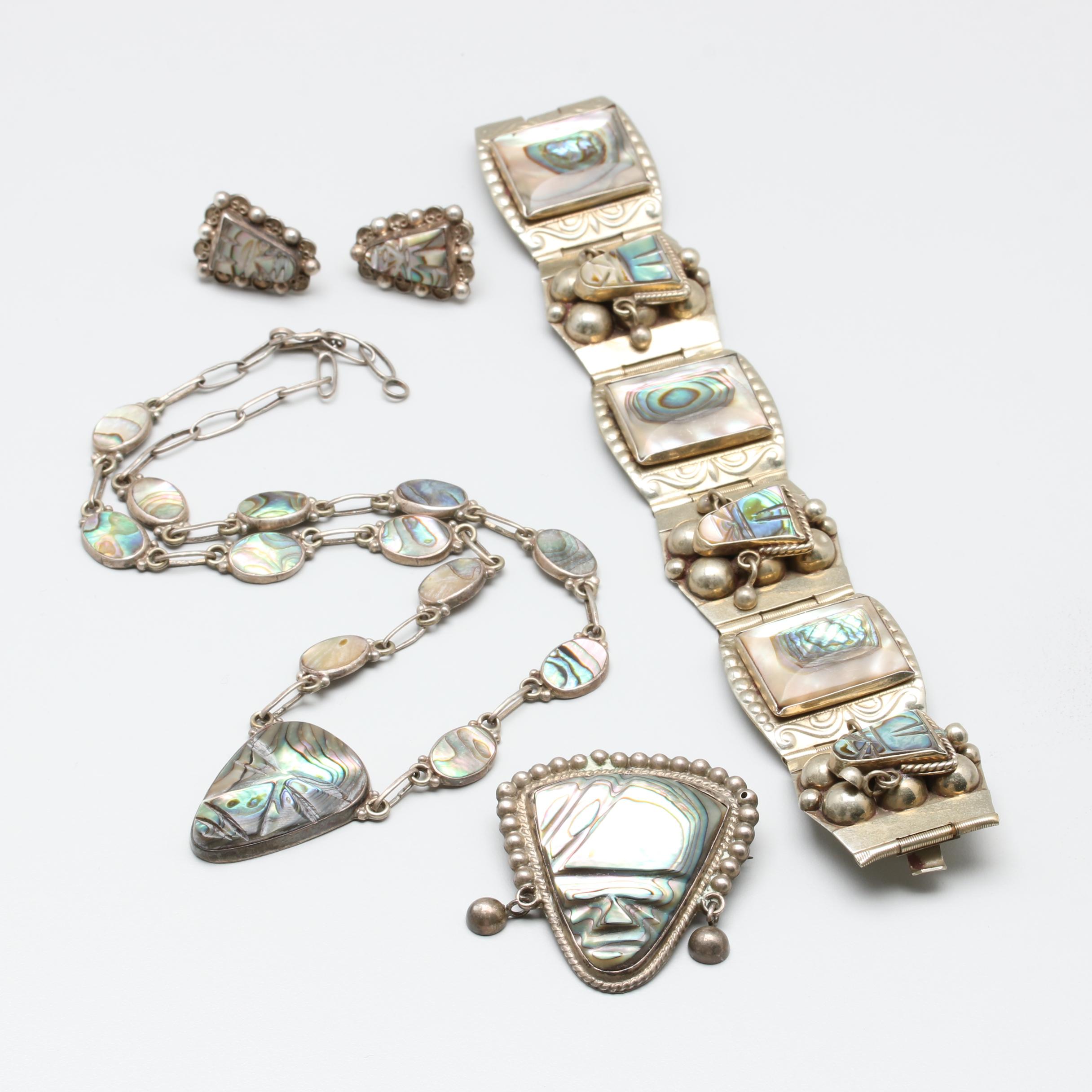 Vintage Taxco Sterling Silver Abalone Parure
