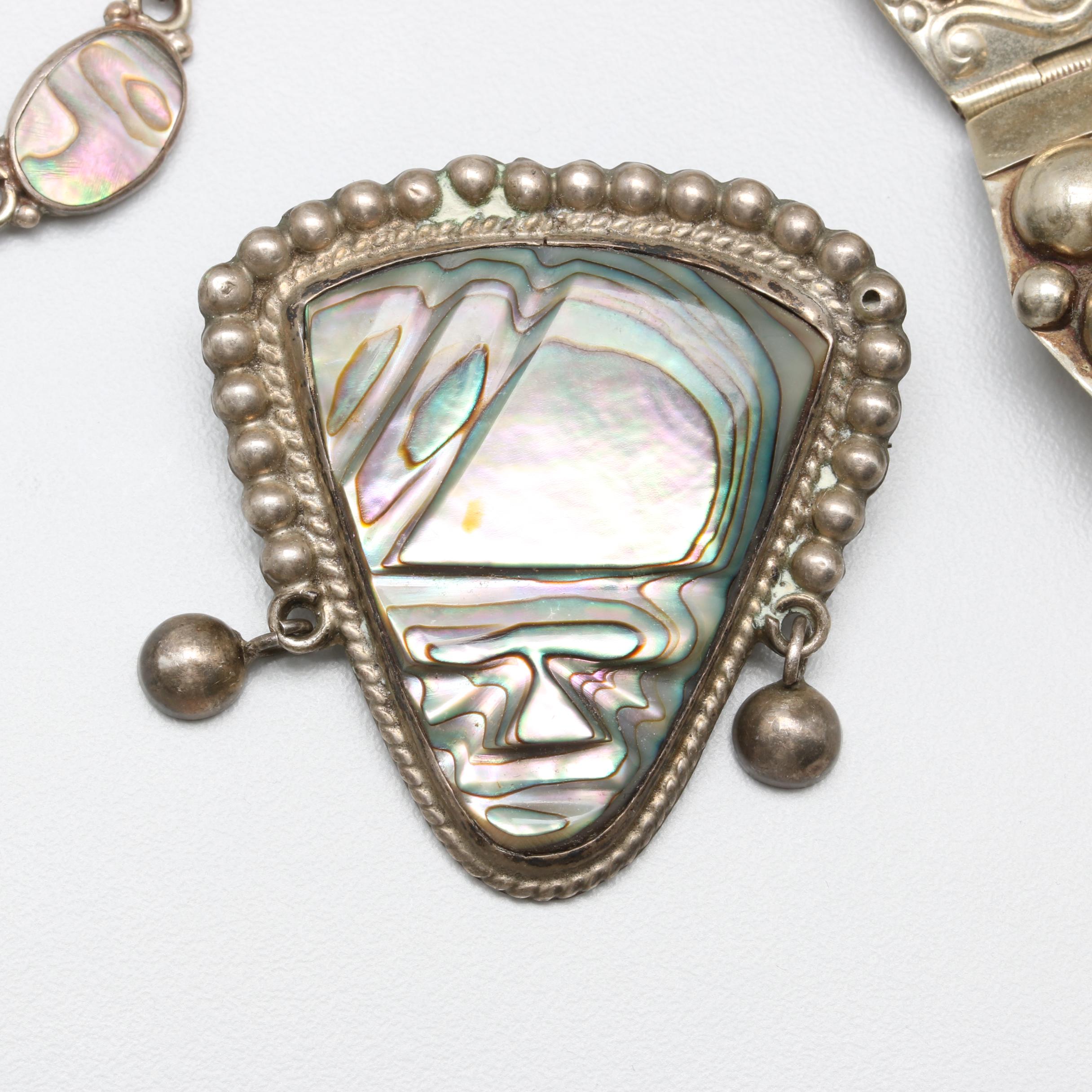 Vintage Taxco Sterling Silver Abalone Parure