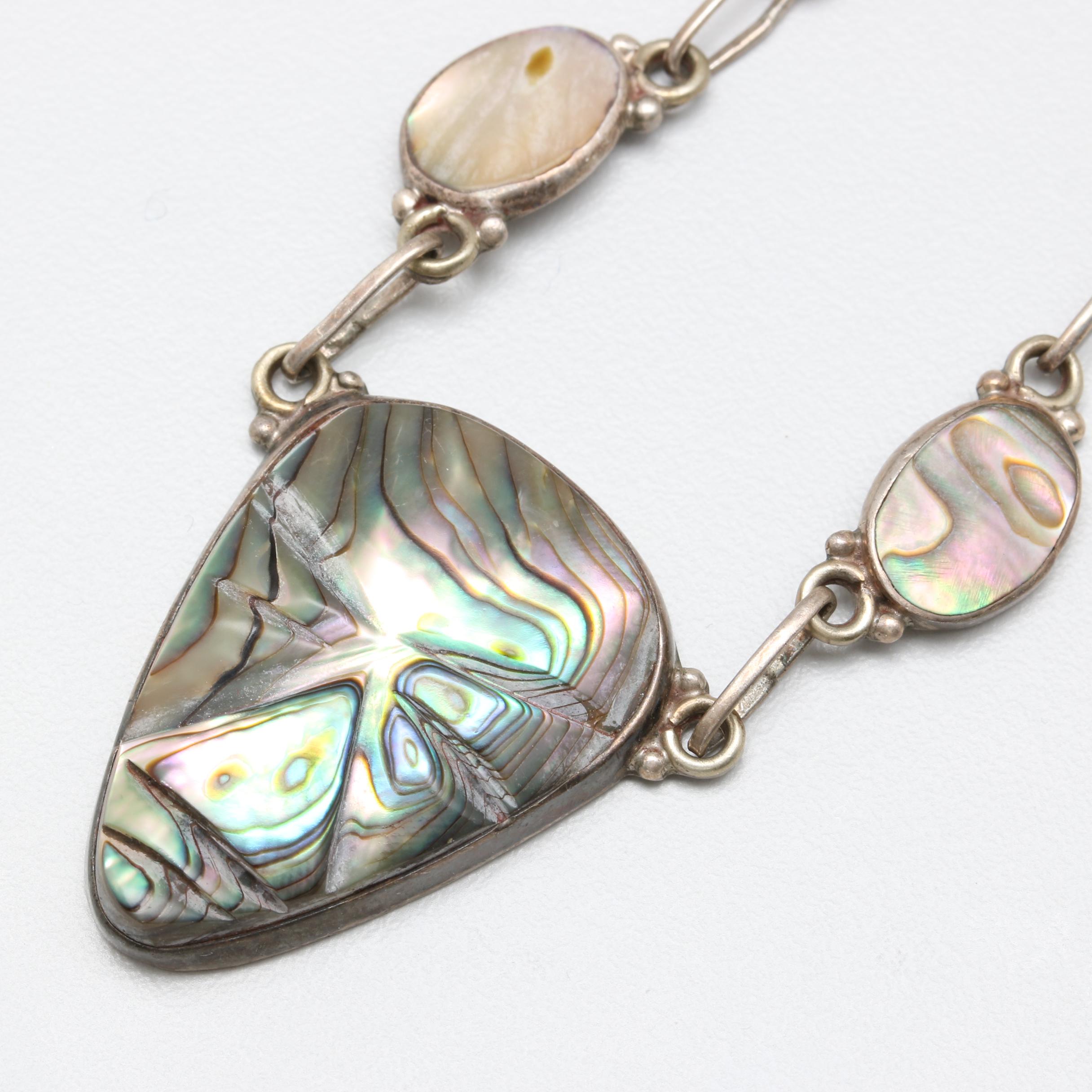 Vintage Taxco Sterling Silver Abalone Parure