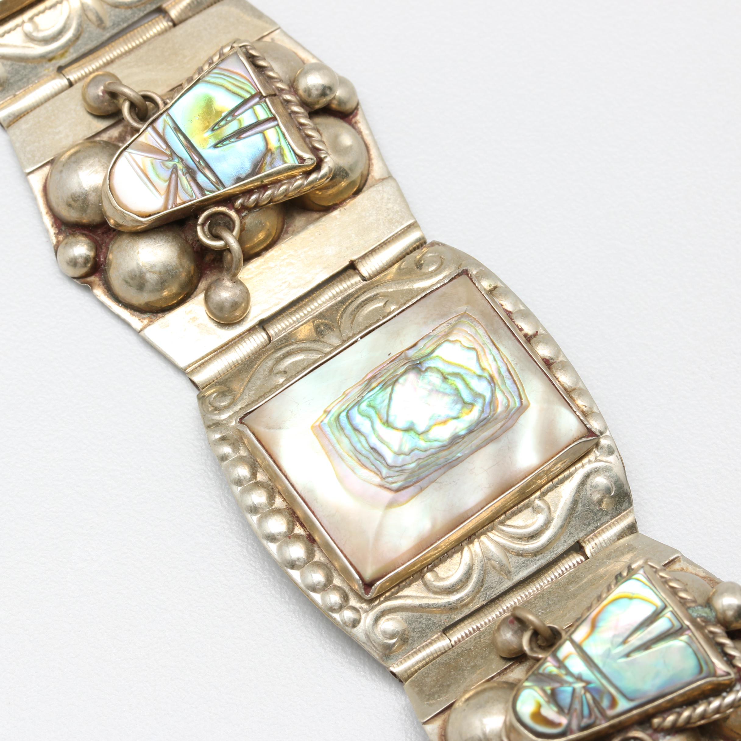 Vintage Taxco Sterling Silver Abalone Parure