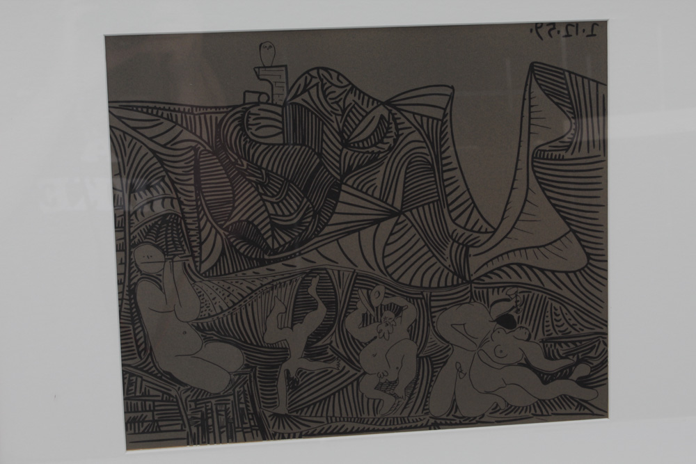Pablo Picasso 1962 Linocut "Bacchanal with Pair of Lovers and Owl"