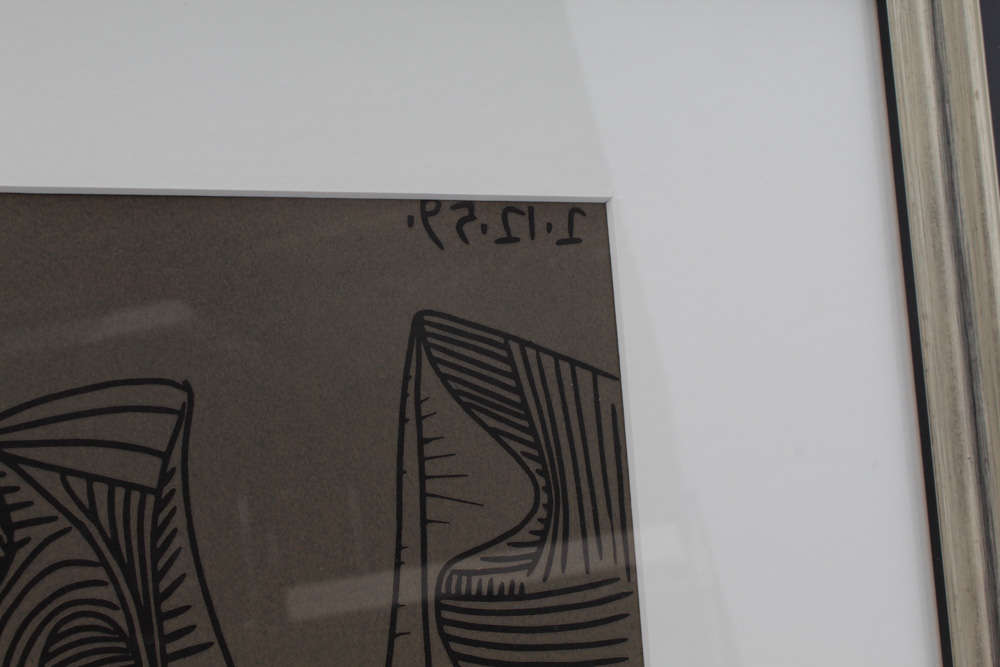 Pablo Picasso 1962 Linocut "Bacchanal with Pair of Lovers and Owl"