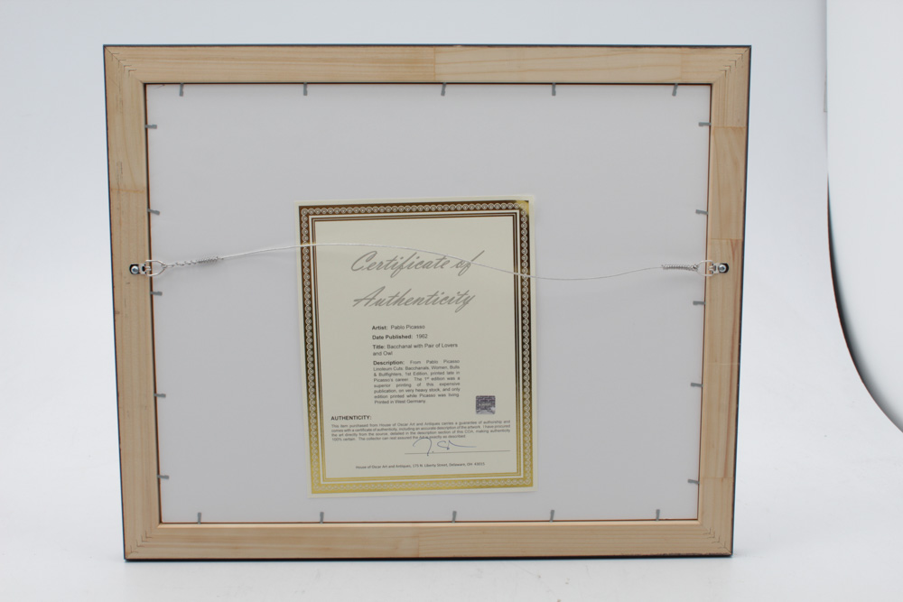 Pablo Picasso 1962 Linocut "Bacchanal with Pair of Lovers and Owl"