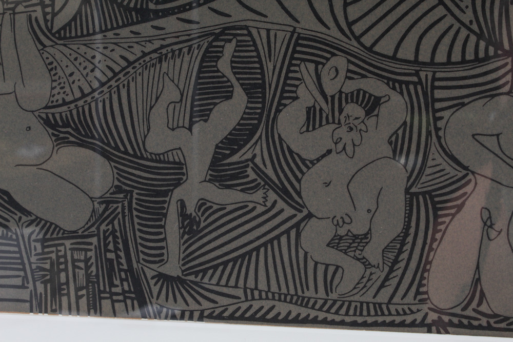 Pablo Picasso 1962 Linocut "Bacchanal with Pair of Lovers and Owl"
