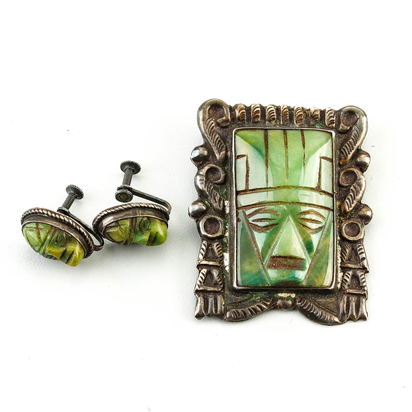 Mexican Made Sterling Silver Calcite Brooch and Earrings