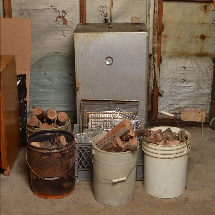 Galvanized Steel Smoker with Wire Shelving and Apple Wood