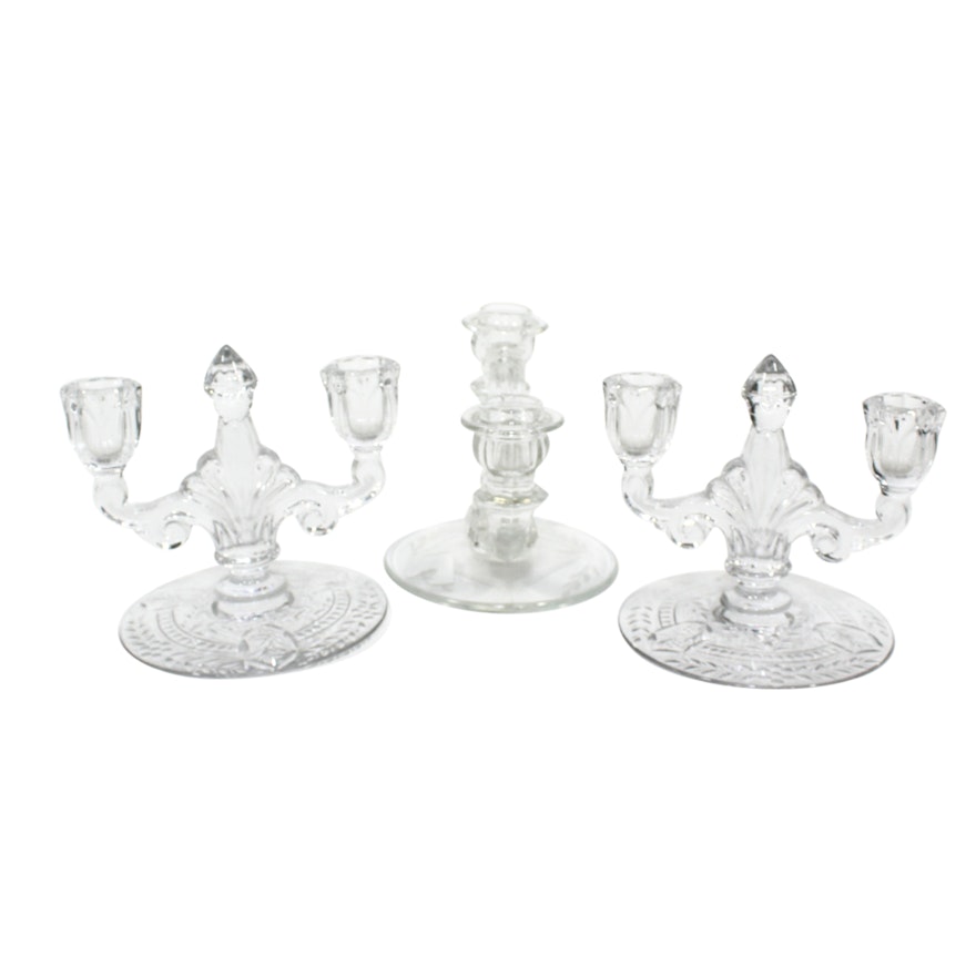 Pair of Fostoria Glass Candelabra, 20th Century