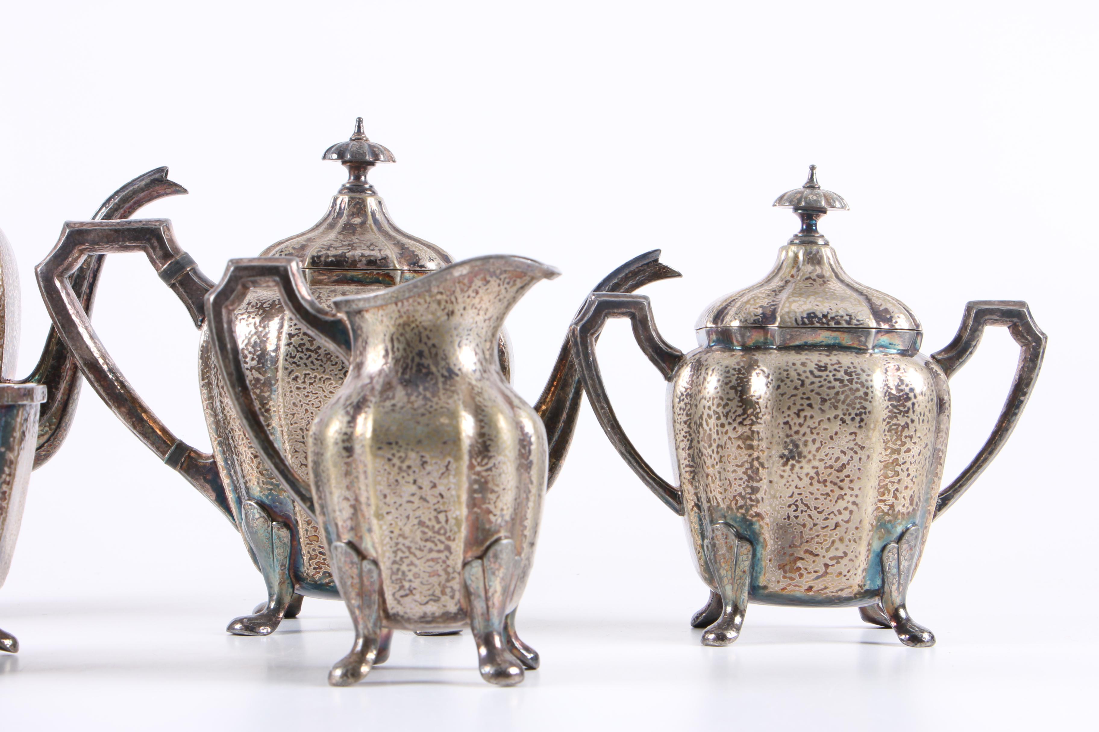 Barbour Silver Co. Silver Plate Hammer-Textured Tea and Coffee Set