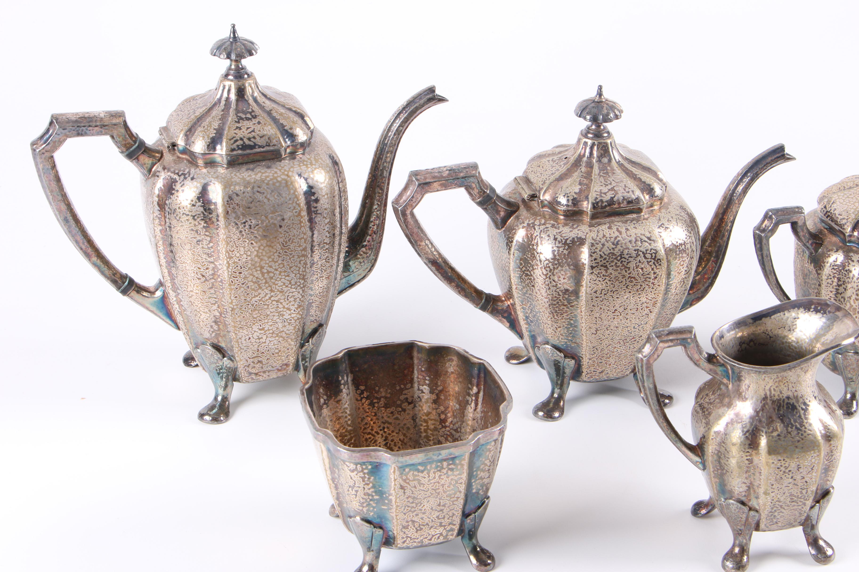 Barbour Silver Co. Silver Plate Hammer-Textured Tea and Coffee Set