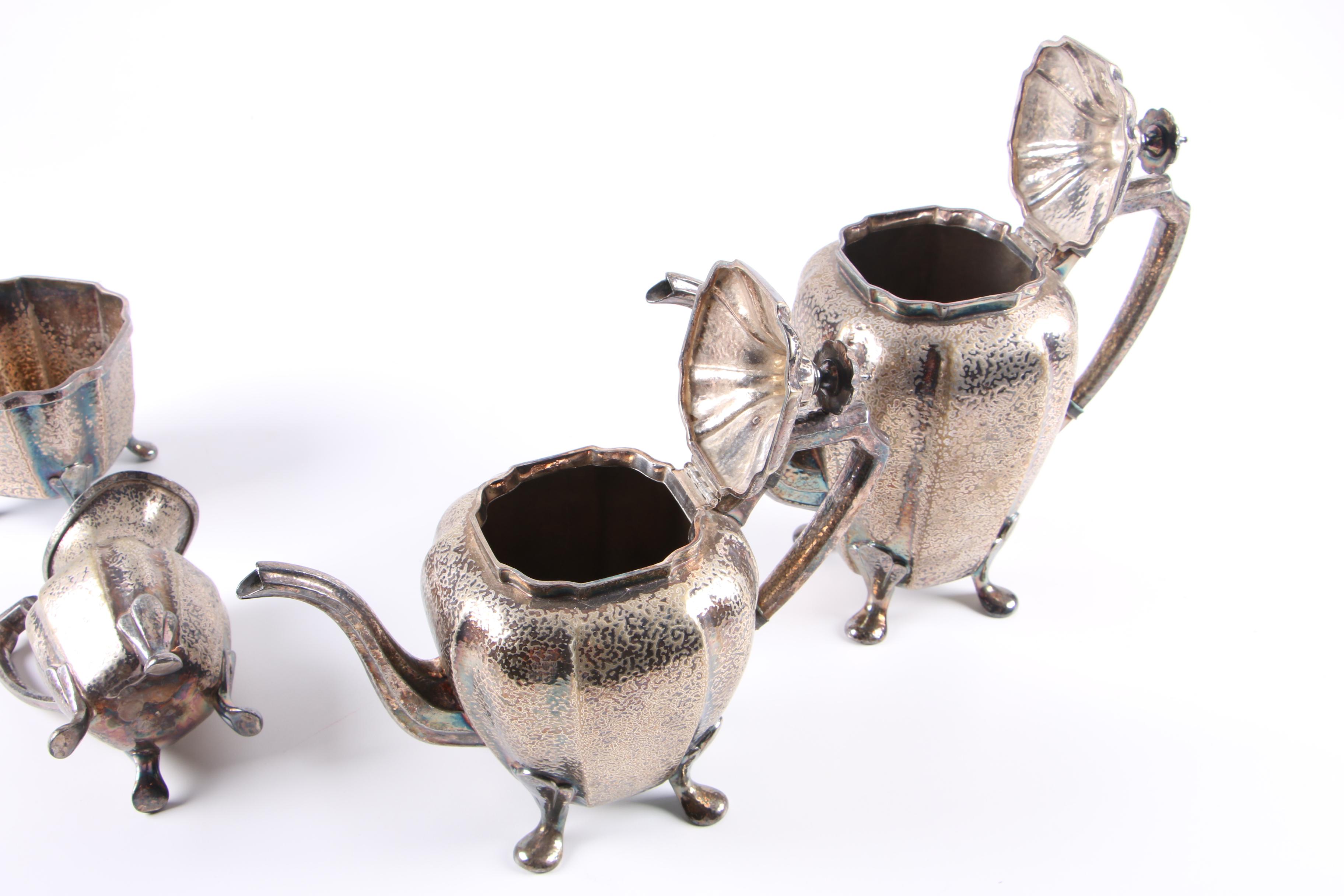 Barbour Silver Co. Silver Plate Hammer-Textured Tea and Coffee Set