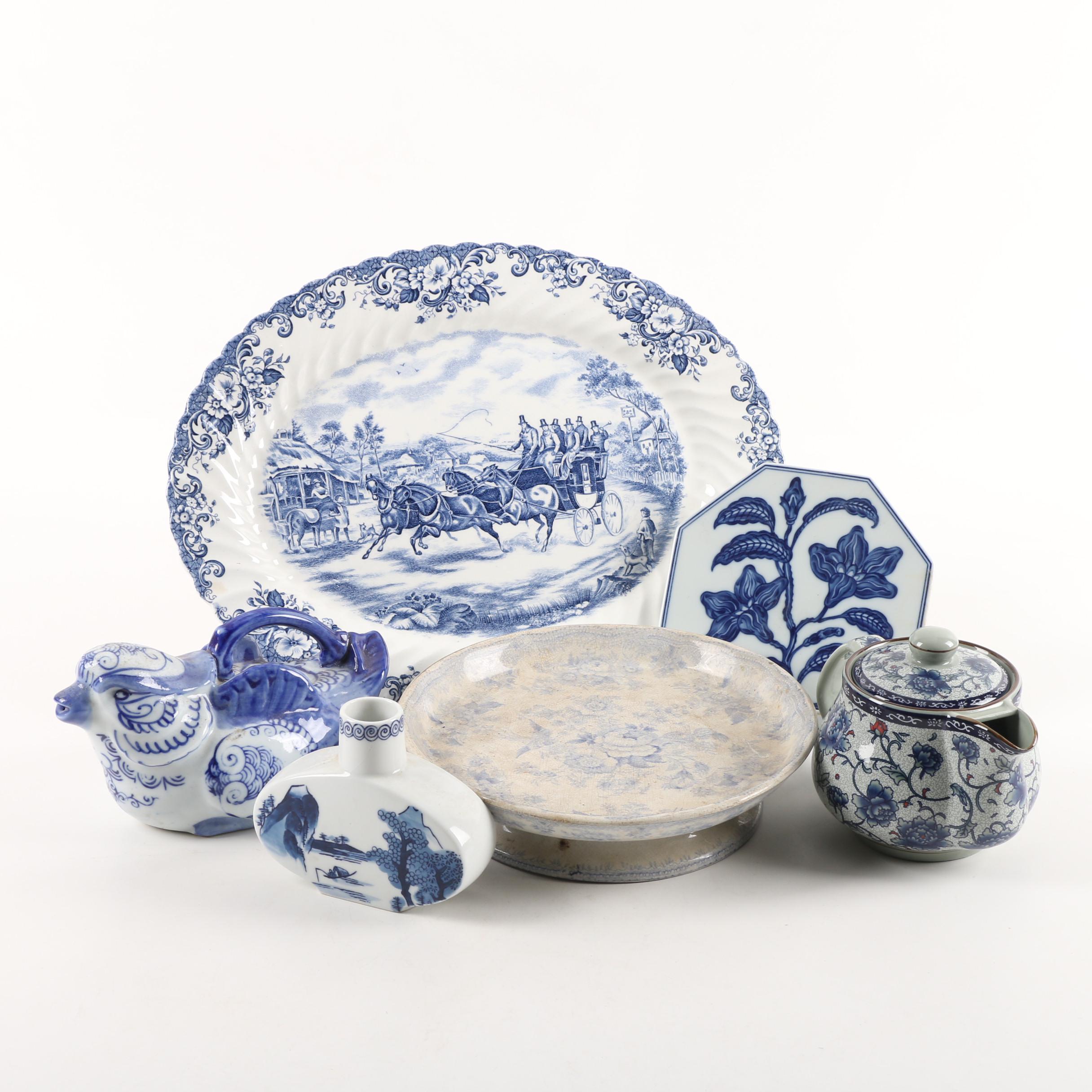 Johnson Bros. "Coaching Scene" Ironstone Tray with Other Ceramic Serveware