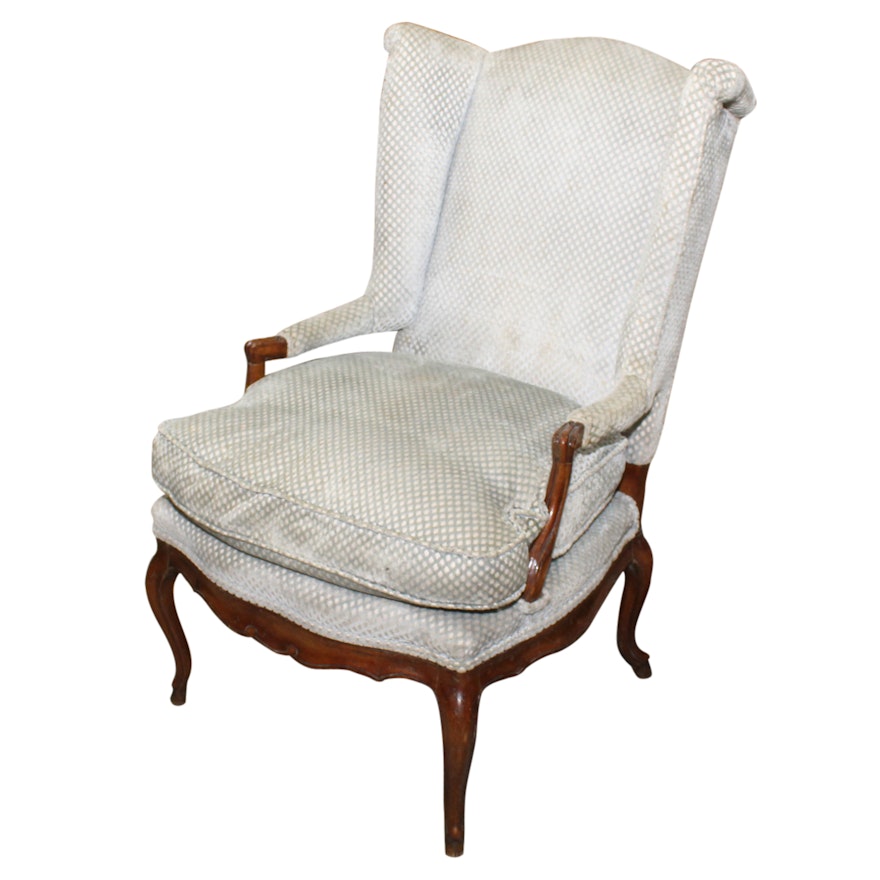 French Provincial Style Carved Fruitwood Wing Chair, 20th Century