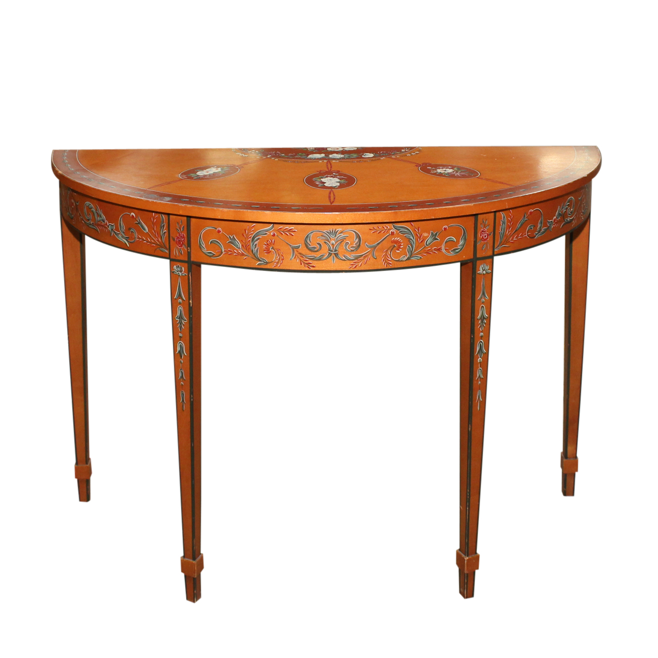 George III Style Paint-Decorated Demilune Console Table by Chelsea House