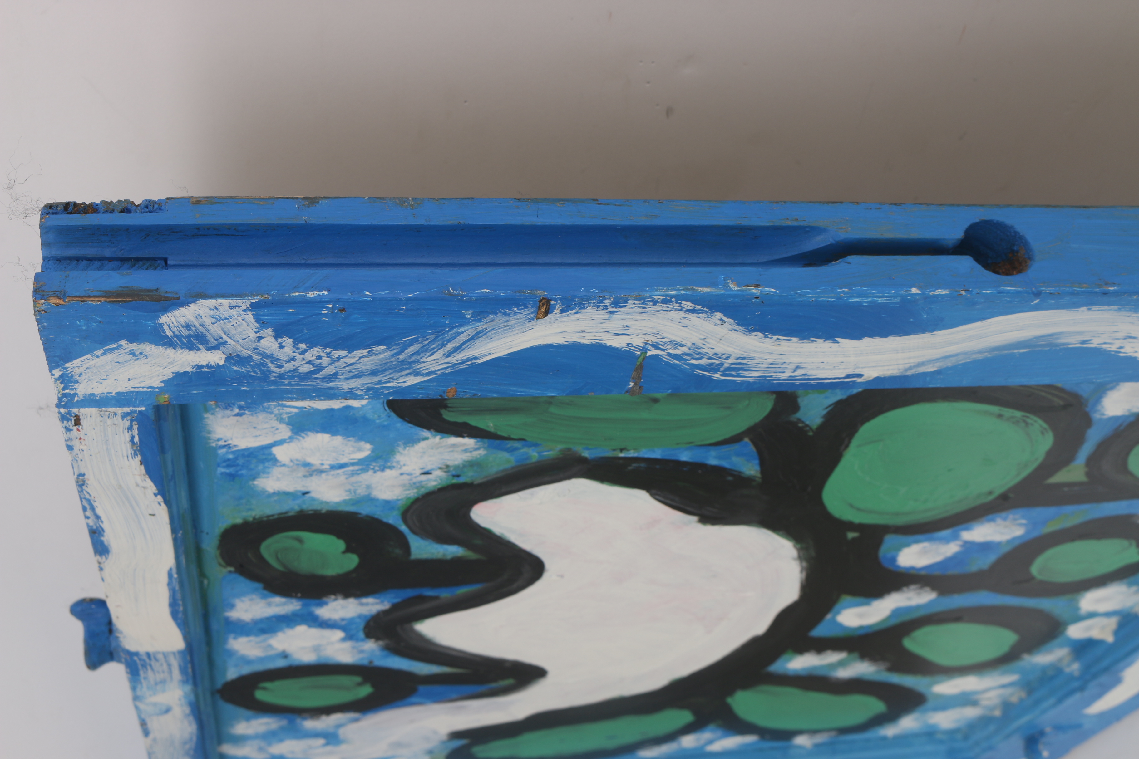 Curtis Davis 2016 Acrylic Painting on Found Window "A Rose (White on Blue)"