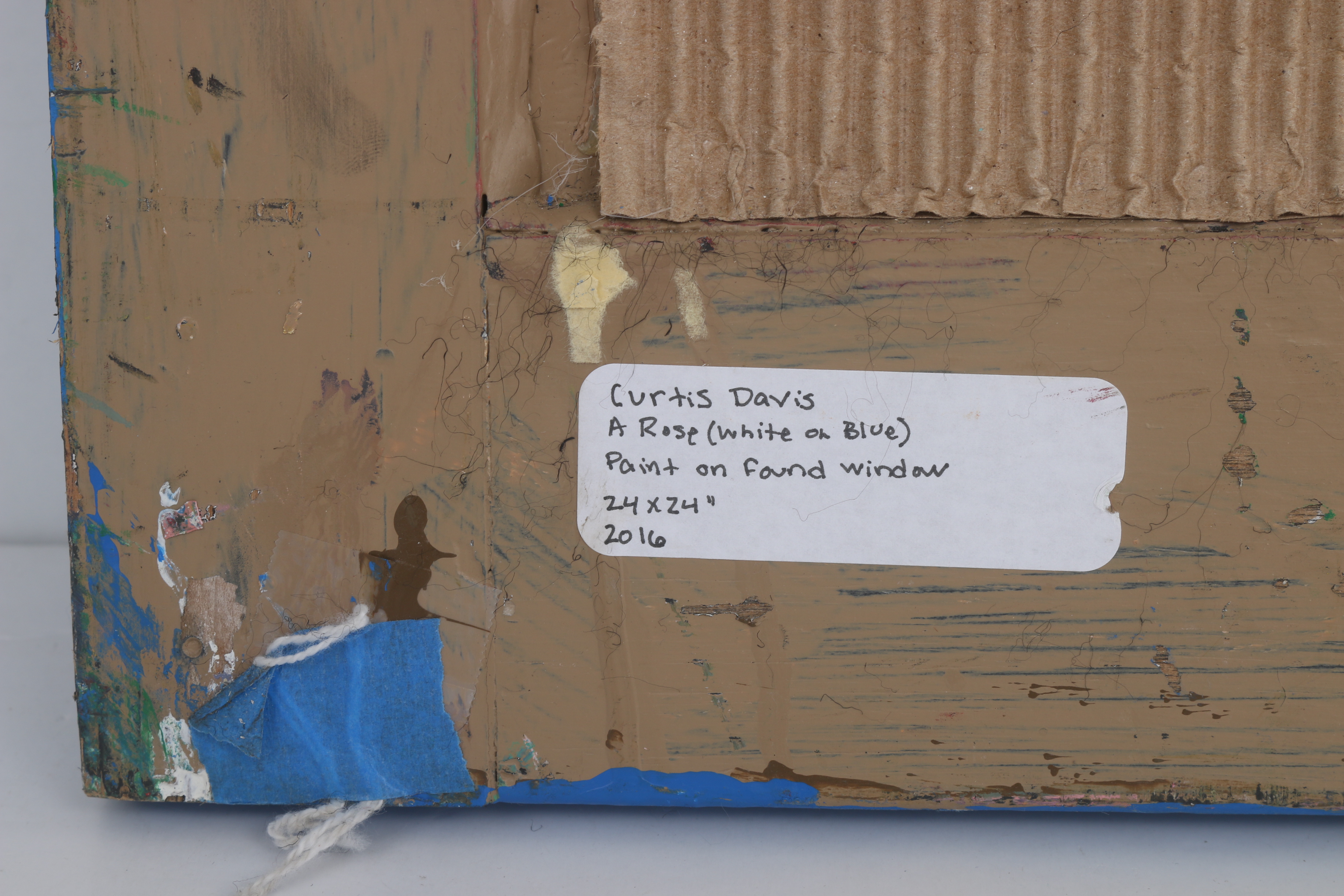 Curtis Davis 2016 Acrylic Painting on Found Window "A Rose (White on Blue)"
