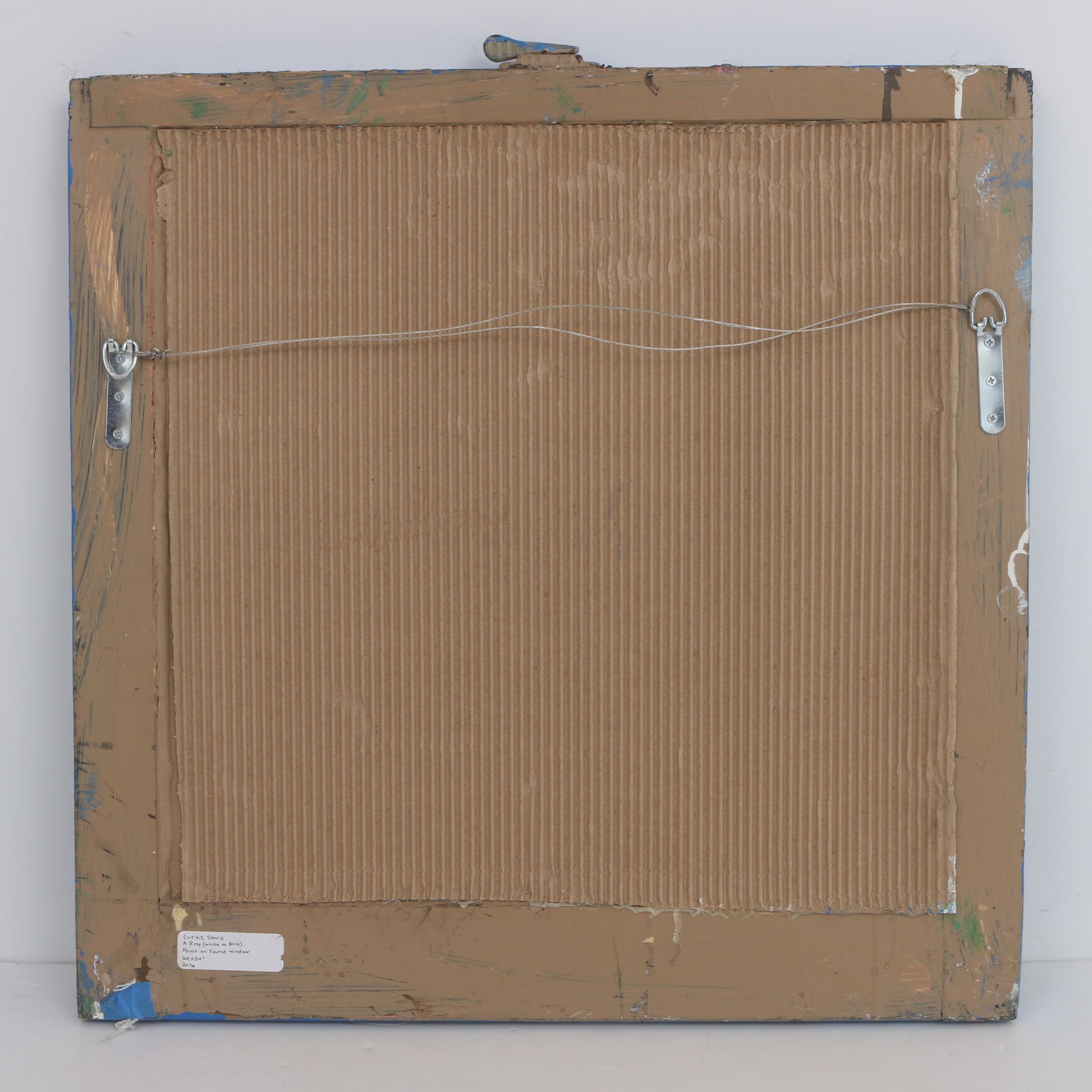 Curtis Davis 2016 Acrylic Painting on Found Window "A Rose (White on Blue)"