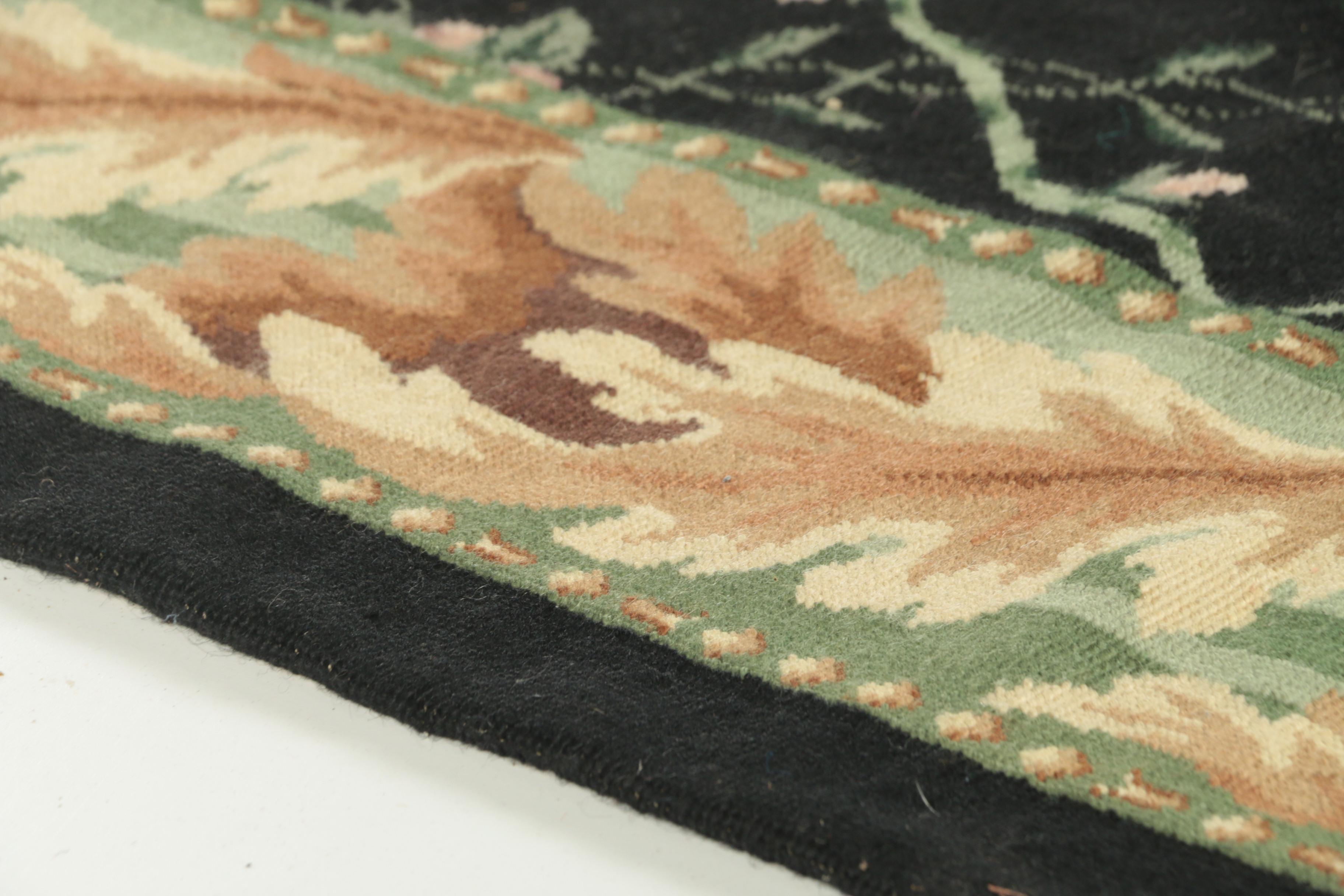 Vintage Handmade Rose Lattice Needlepoint Area Rug