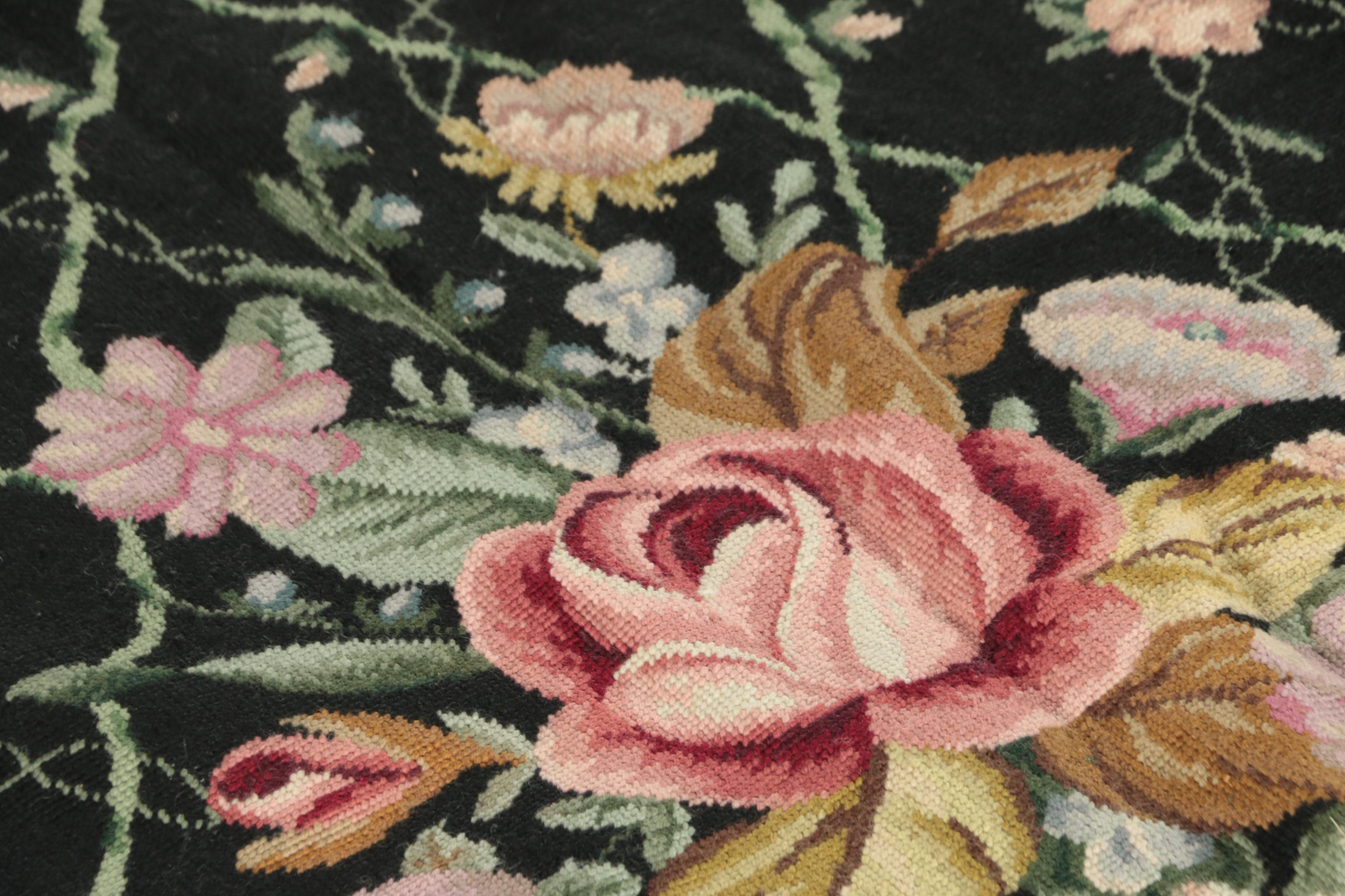 Vintage Handmade Rose Lattice Needlepoint Area Rug