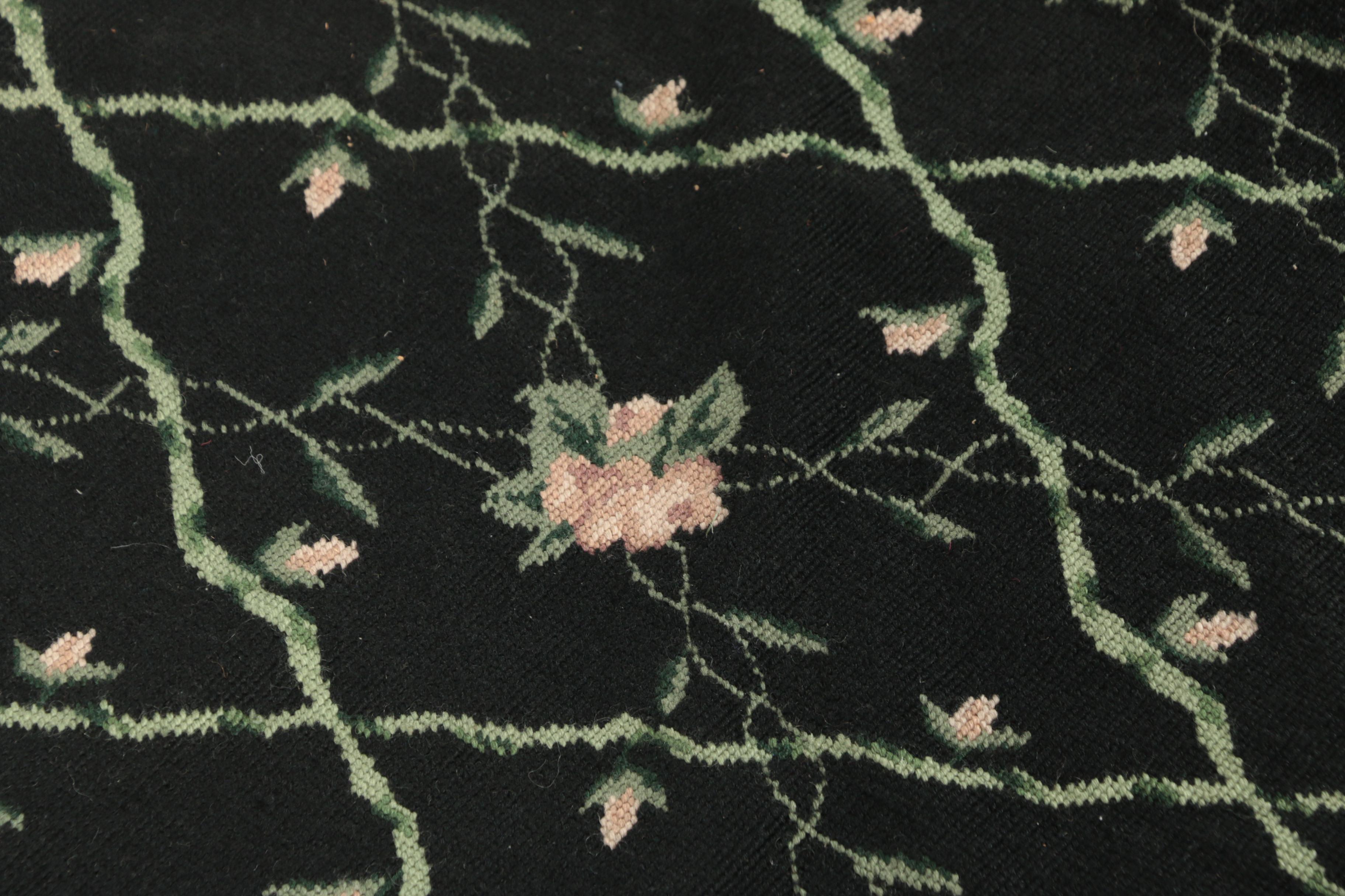 Vintage Handmade Rose Lattice Needlepoint Area Rug