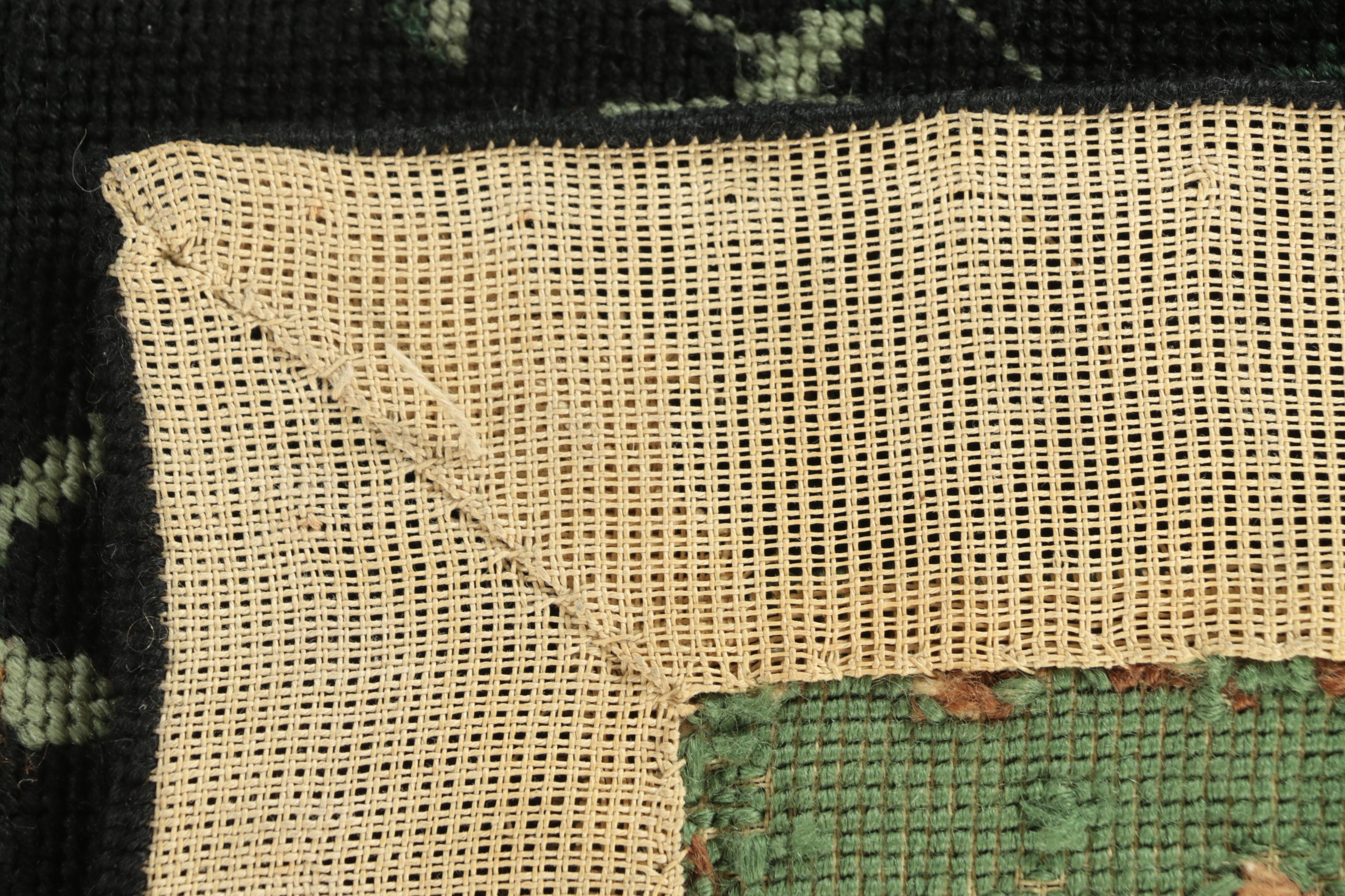 Vintage Handmade Rose Lattice Needlepoint Area Rug