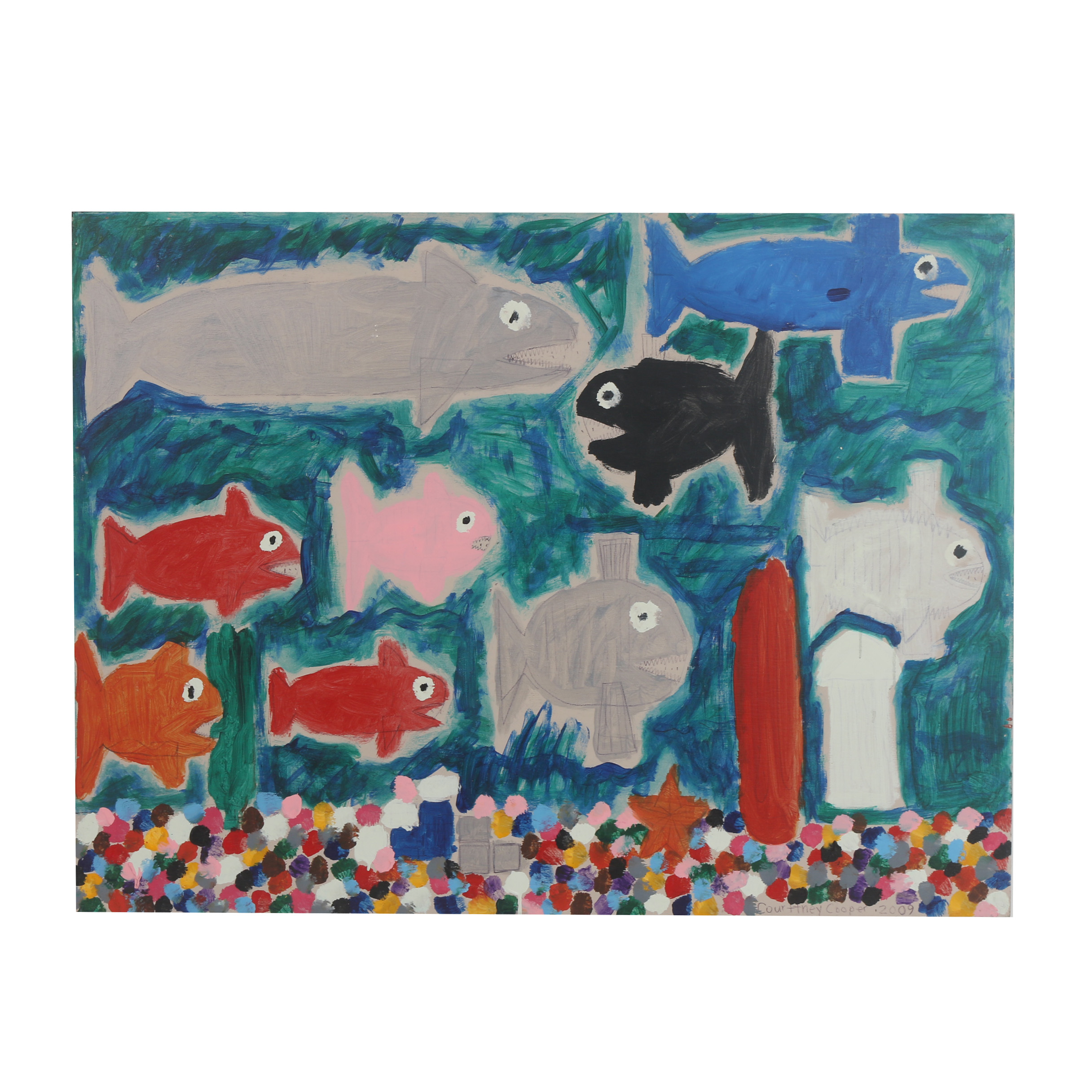 Courttney Cooper 2009 Acrylic Painting on Wood "Fish"
