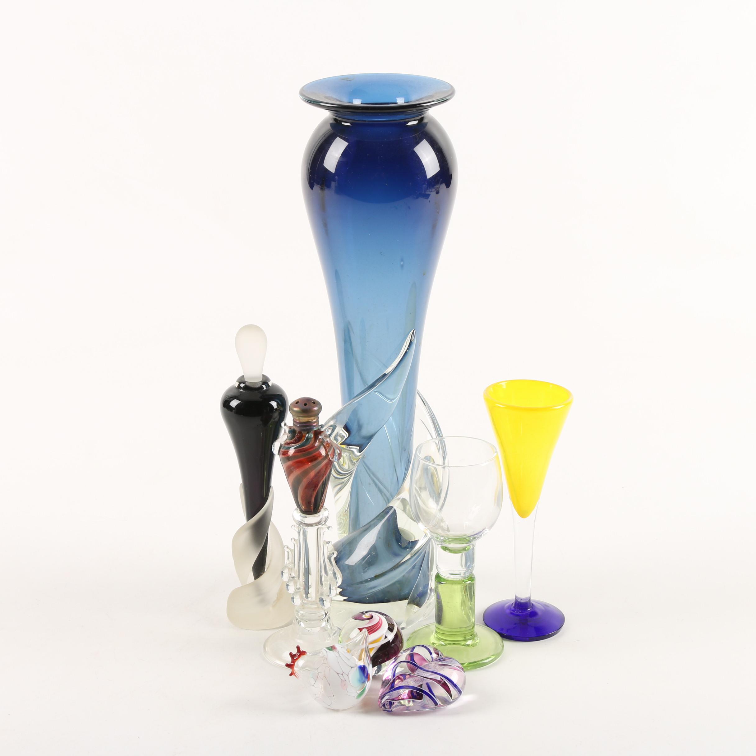 Art Glass Vase, Perfume Bottle, Paperweights, and Other Decor